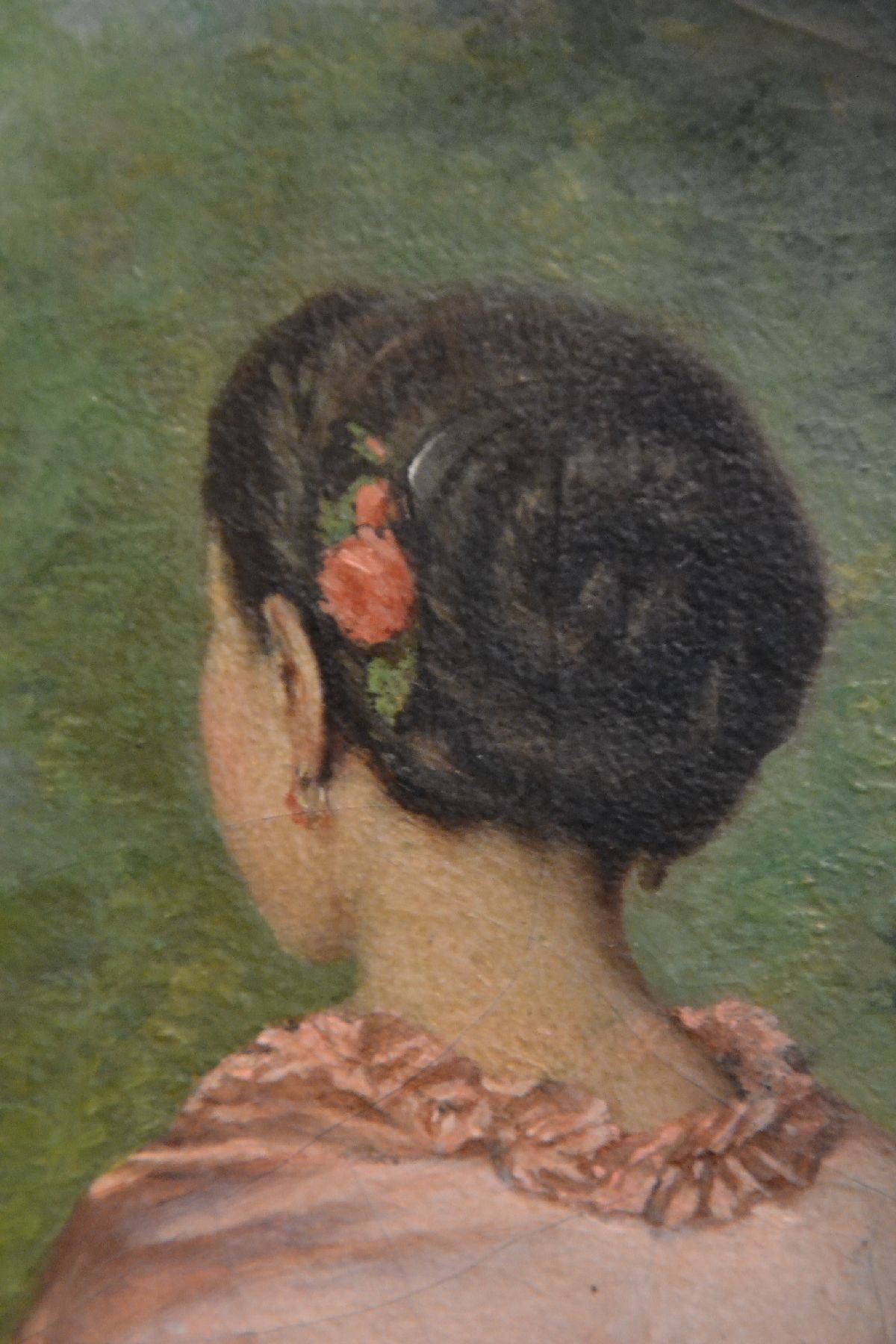Detail h: Eugène Benjamin Fichel, 1826 Paris-1895, junger Cellospieler mit Sängerin, intime Darstellung des jungen musizierenden Paares in Parklandschaft, ...