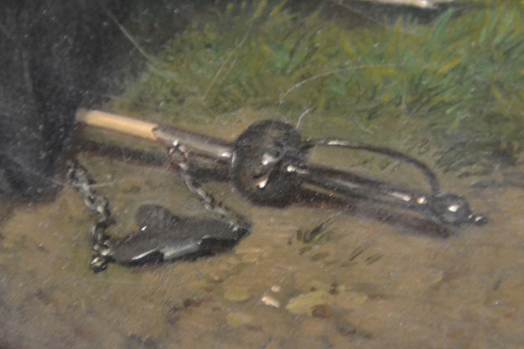 Detail i: Eugène Benjamin Fichel, 1826 Paris-1895, junger Cellospieler mit Sängerin, intime Darstellung des jungen musizierenden Paares in Parklandschaft, ...