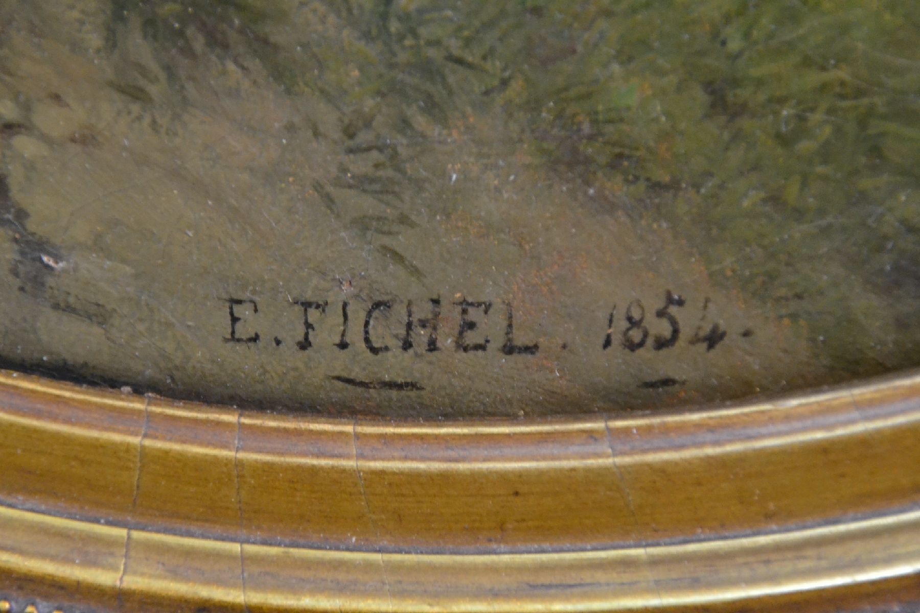 Detail j: Eugène Benjamin Fichel, 1826 Paris-1895, junger Cellospieler mit Sängerin, intime Darstellung des jungen musizierenden Paares in Parklandschaft, ...
