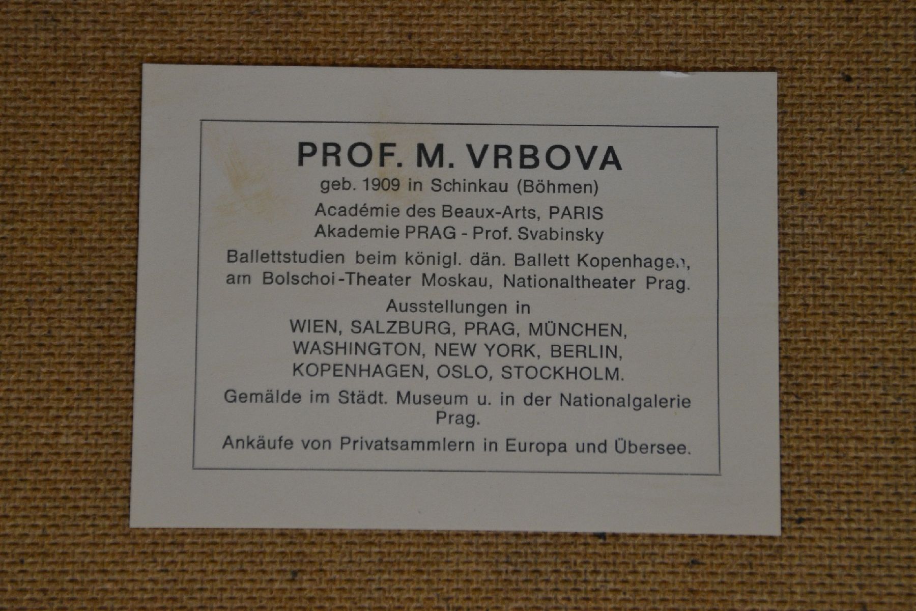 Detail e: Prof. Miloslava Vrobova-Stefkova, 1909-1991, Studium in Prag und Paris, bekannt für Ihre intensive Ballettstudien, hier: "Sterbender ...