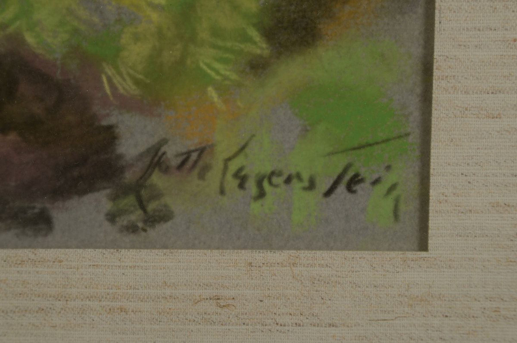 Detail a: Lotte Laserstein, 1898 Schweden 1993, Felsenlandschaft mit gelben Blumen, Pastell, re. u. signiert, 53 x 41 cm, unter Glas, Rahmen