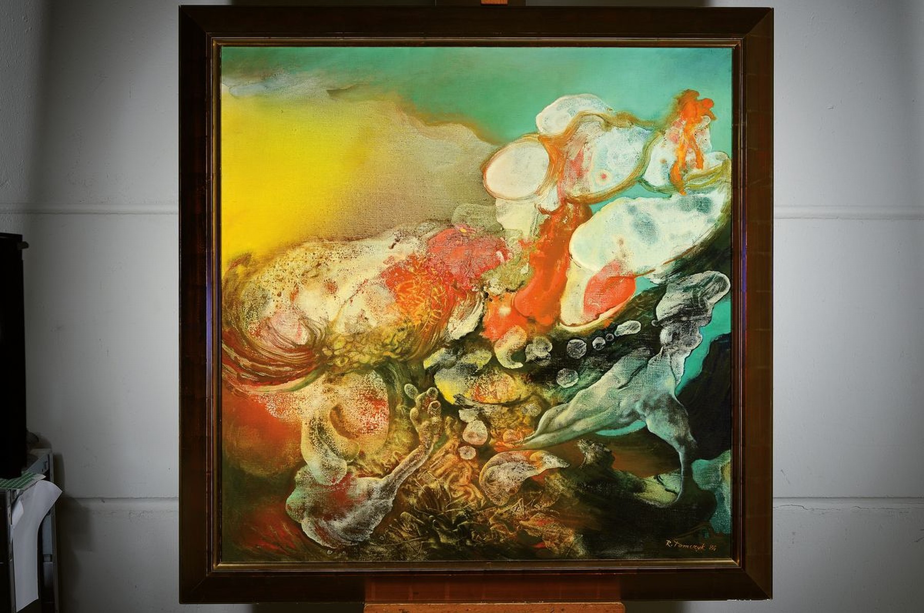 Detail k: Ryszard Tomczyk, geb. 1931 Polen, "Krystalizacja", großformatige Arbeit, 1987 Acryl/Lwd, signiert, ca. 100 x 100 cm, Rahmen
