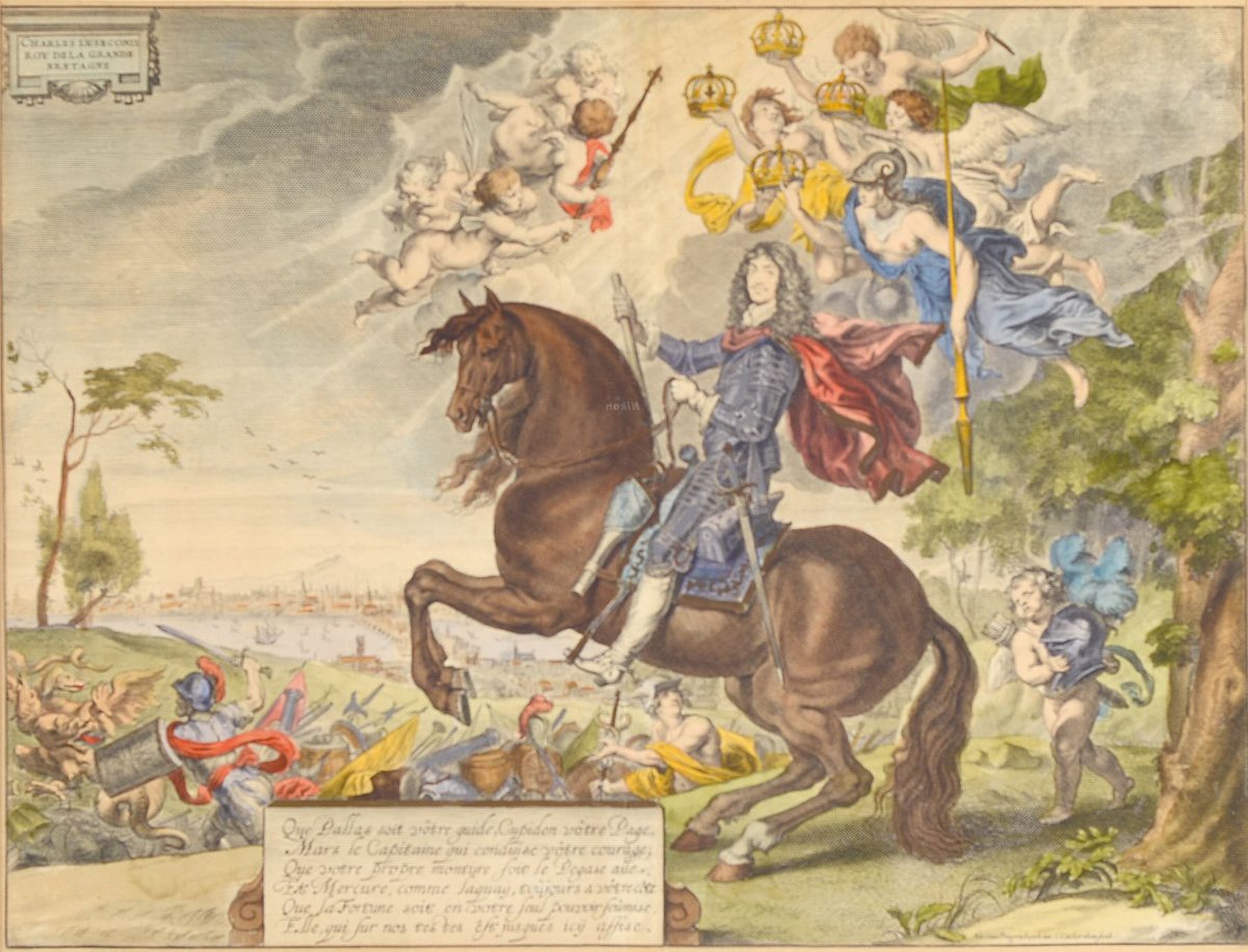Abraham van Diepenbeek, 1596 - 1675 Kupferstich, "Charles Le Second Roy De La Grande Bretagne", später bunt koloriert, bezeichnet, leicht ...