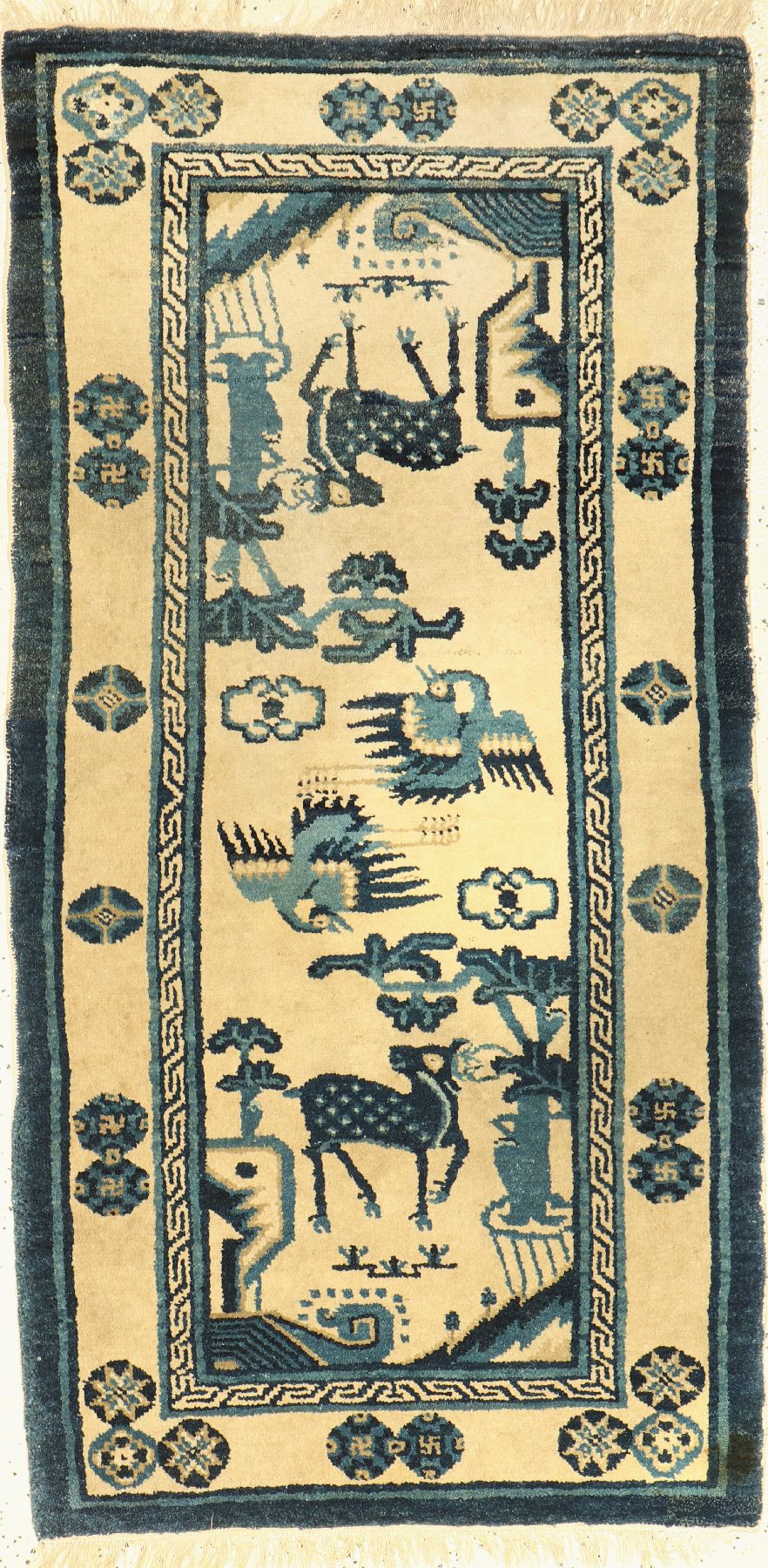 Pao Tow antik, China, um 1920, Wolle auf Baumwolle, ca. 132 x 68 cm, guter Zustand, verschmutzt