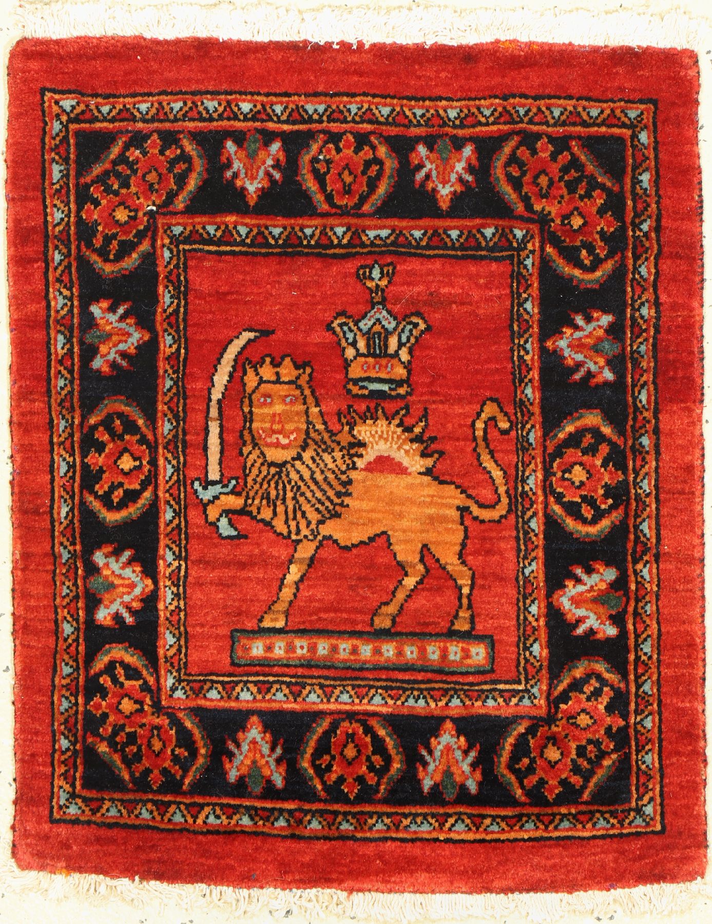 Bidjar fein(Schiro Khorschid),(Löwe & Sonne) Persien, 30 Jahre, Korkwolle, ca. 60 x 48 cm, guter Zustand
