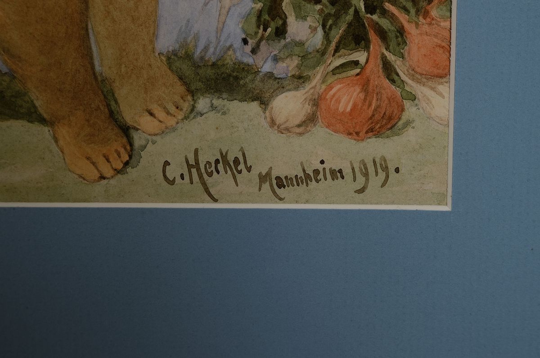 Detail a: C. Heckel, Mannheim, dat. 1919, Putten, Aquarell auf Papier, re. signiert und datiert,ca. 30x80cm, unter Glas, schwarzer Holzrahmen ca. 67x120cm