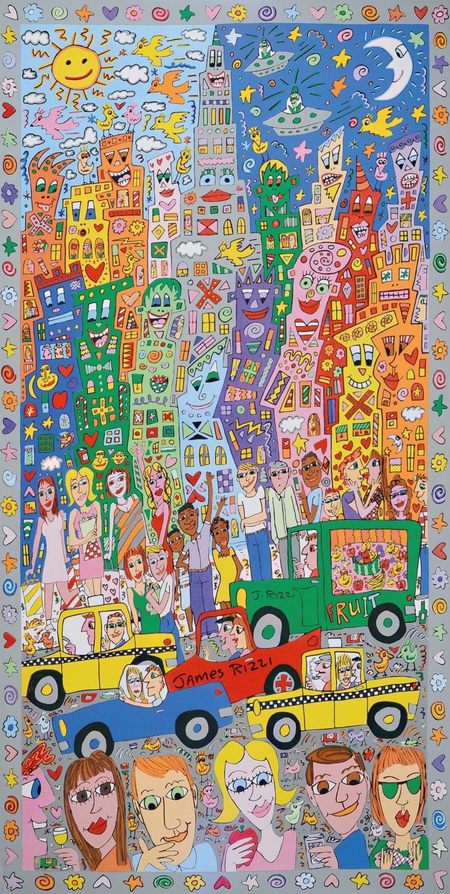 James Rizzi, 1950-2011, Aufkleber für eine Kühlschranktür, Farboffset, handsigniert (im roten Auto), ca. 109x54cm