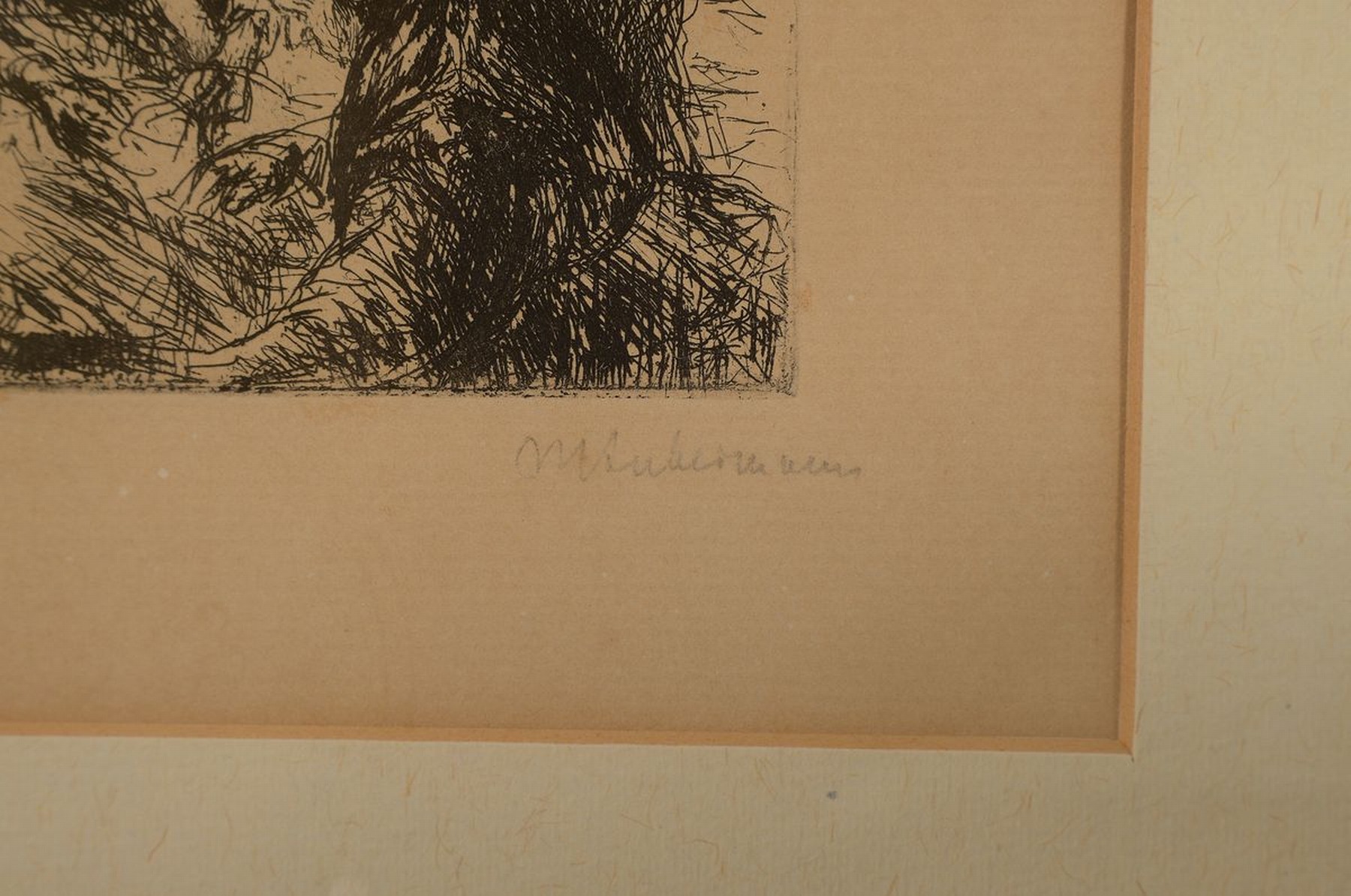 Detail c: Max Liebermann, 1847-1935, Fischmarkt in Amsterdam, Radierung von 1907, rechts unten handsigniert, bez.: Blatt IV, ca. 10x15cm, gebräunt, PP, u.Gl., ...