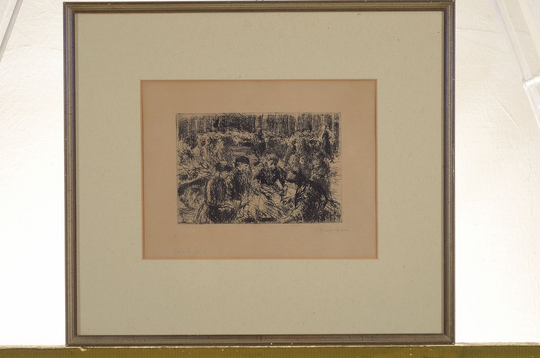 Detail k: Max Liebermann, 1847-1935, Fischmarkt in Amsterdam, Radierung von 1907, rechts unten handsigniert, bez.: Blatt IV, ca. 10x15cm, gebräunt, PP, u.Gl., ...
