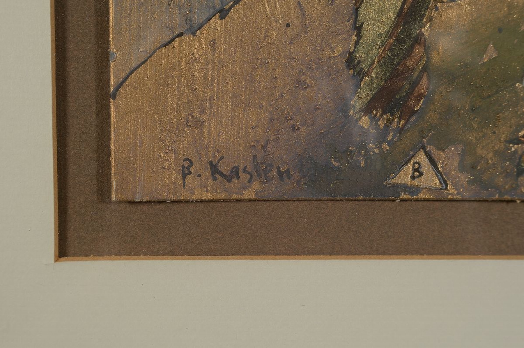 Detail a: Bernd Kastenholz, geb. 1943 Speyer, Studium an der Akademie Stuttgart, tätig in Gleisweiler, hier: Blumenstaubwalzer, Mischtechnik auf Malkarton, ...