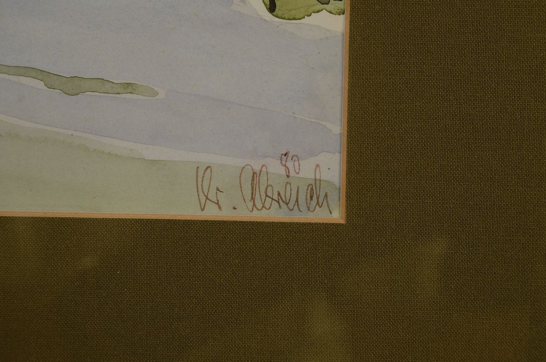 Detail a: Christel Abresch, 1931 Sulzbach-2011 Neustadt/Wstr., Landschaft, Aquarell auf Papier, rechts unten signiert und dat. 80, ca. 17x23cm, PP, u.Gl., R. ...