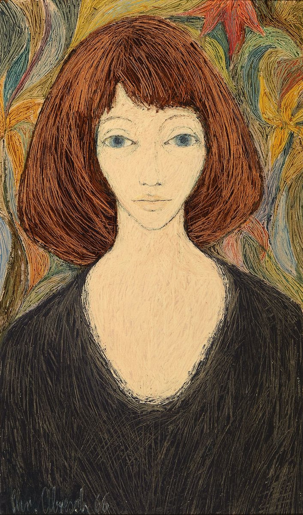 Christel Abresch, 1931 Sulzbach-2011 Neustadt/Wstr., Porträt, Acryl auf Hartfaser, links unten signiert und dat. 66, ca. 55x32cm, R. ca. 67x45cm
