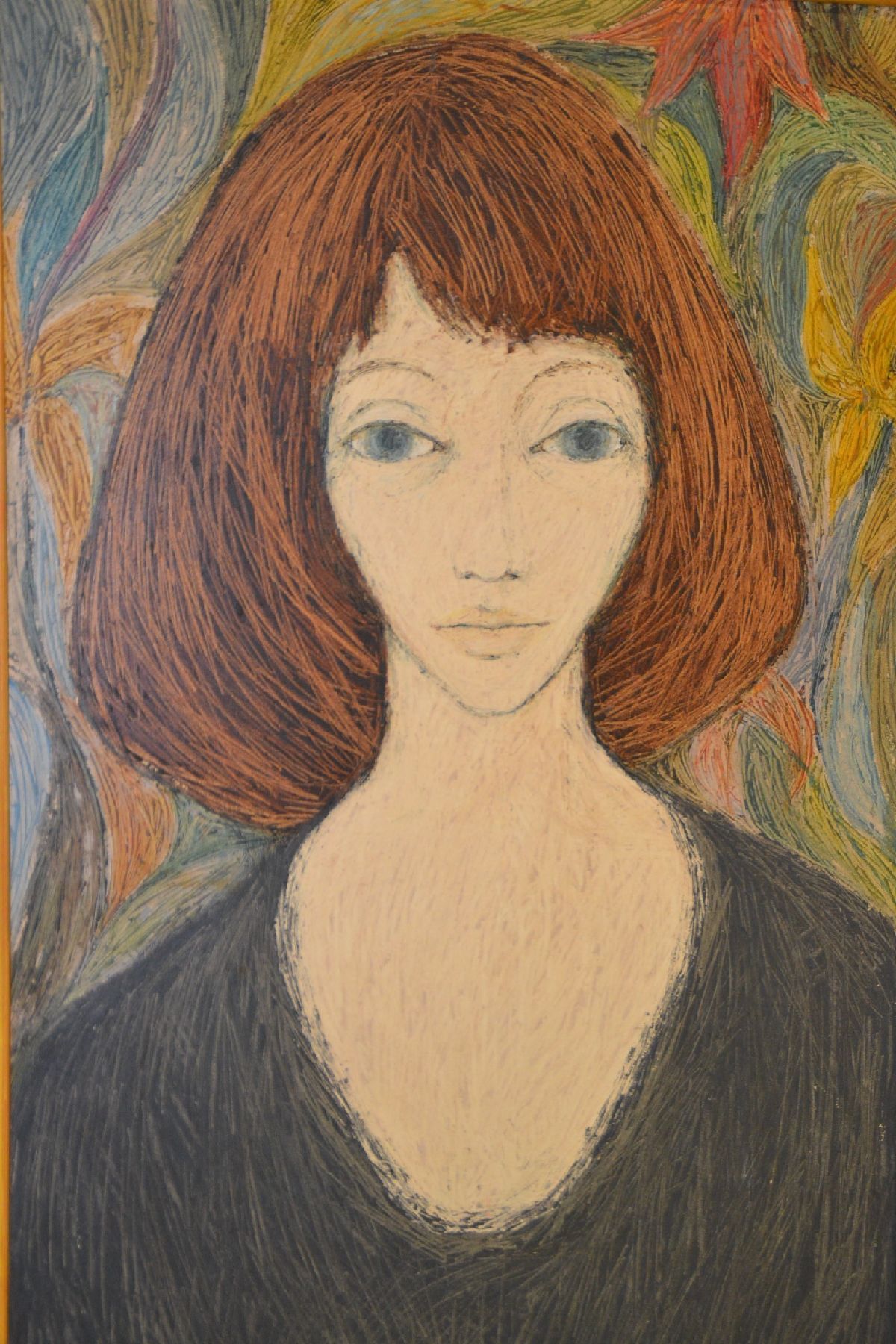 Detail c: Christel Abresch, 1931 Sulzbach-2011 Neustadt/Wstr., Porträt, Acryl auf Hartfaser, links unten signiert und dat. 66, ca. 55x32cm, R. ca. 67x45cm