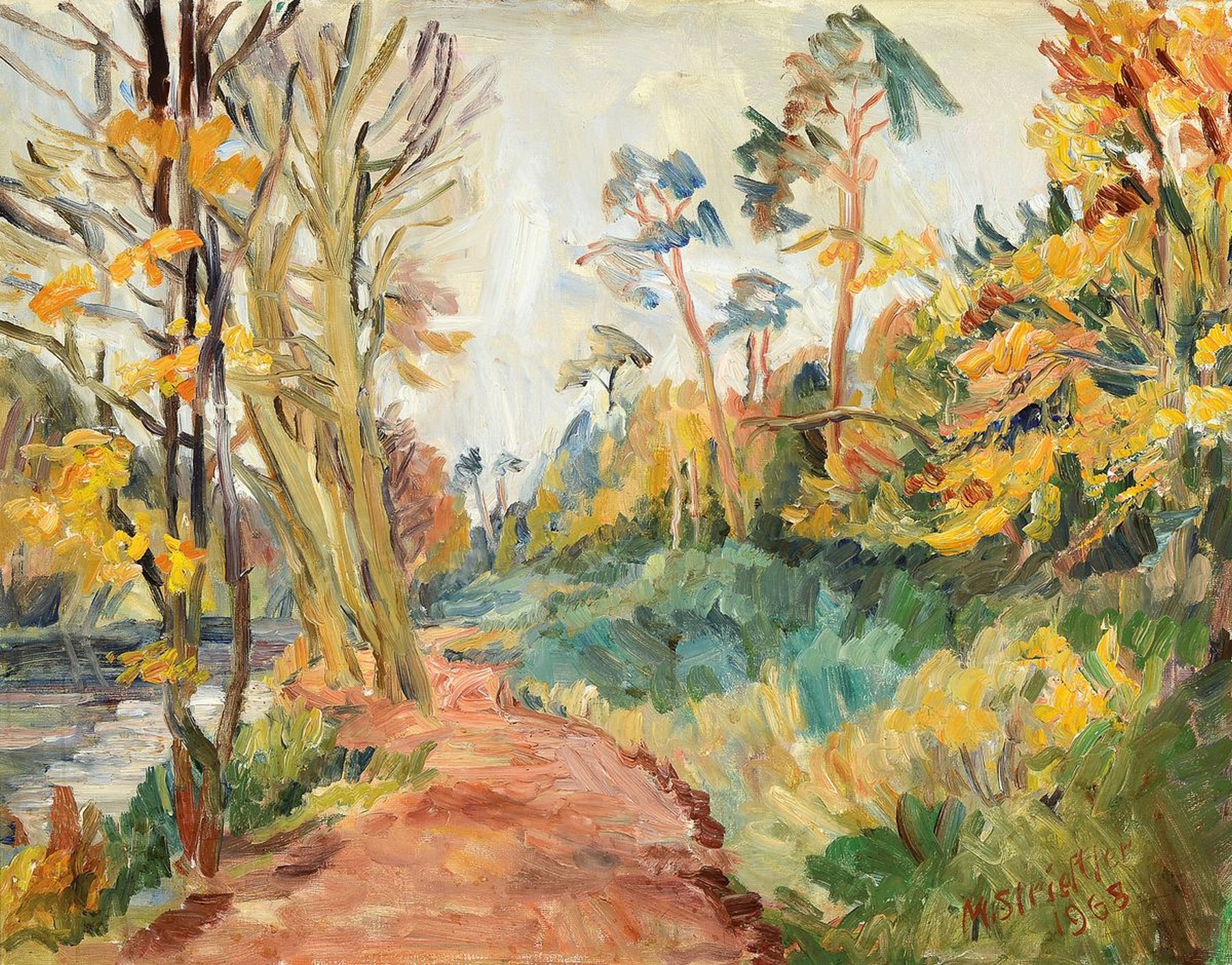 Marie Strieffler, 1917-1987 Landau, Landschaft an der Queich, Öl/Lwd, rechts unten signiert und dat. 1968, ca. 60x75cm, R. ca. 68x83cm