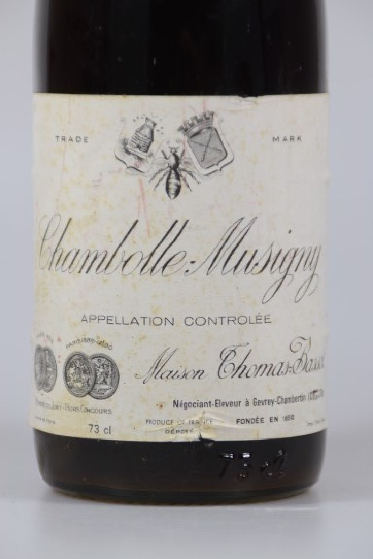 Detail b: 1 Flasche 1976 Chambolle Musigny, appellation controlee, Maison Thomas Bassot, 73cl, into shoulder, orig. verkorkt und unverkostet