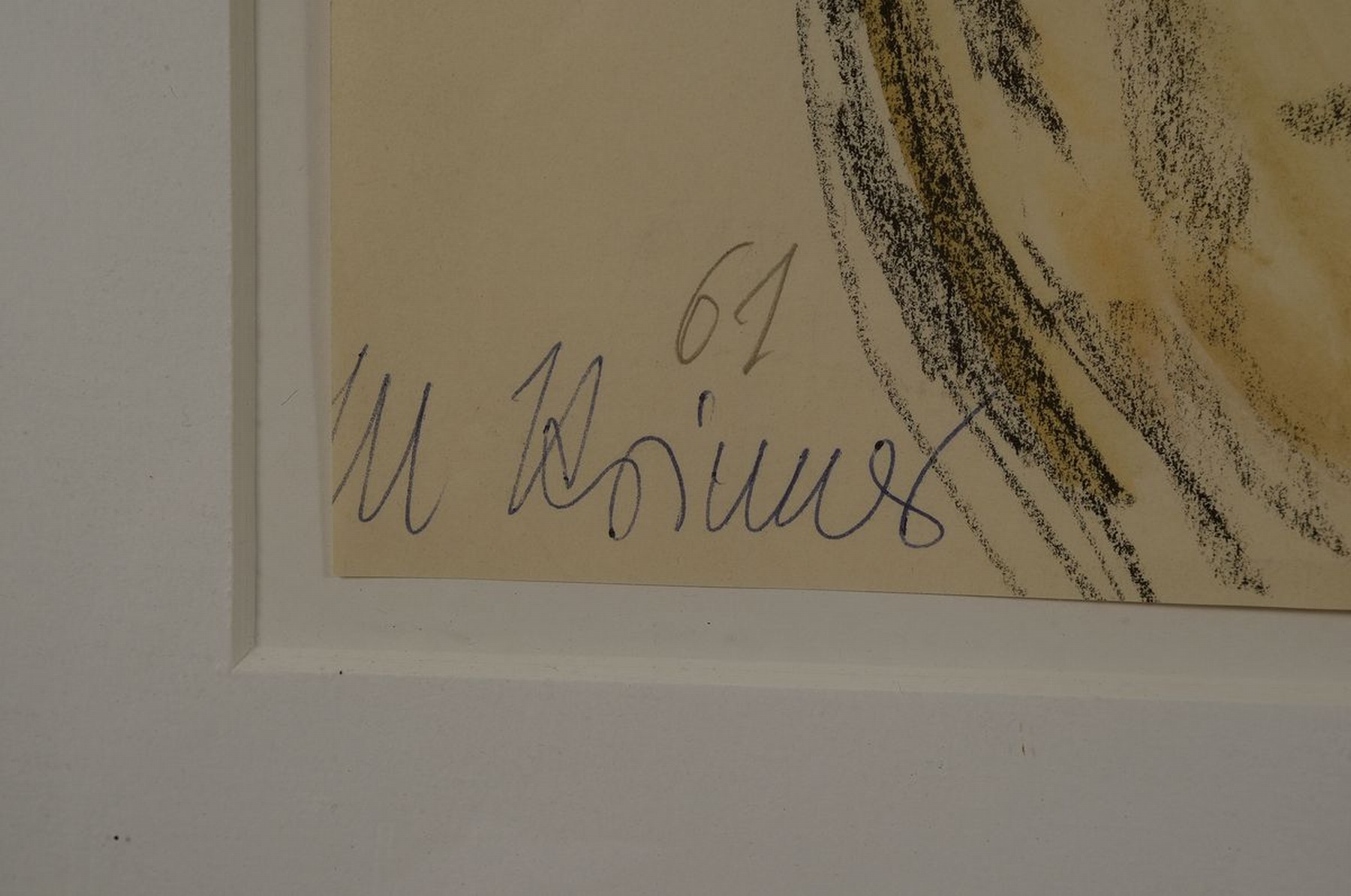 Detail a: Michaela Krinner, 1915-2006, Profilporträt eines jungen Frau mit Dutt, Kohle und Aquarell, links unten signiert und dat. 61, Papier leicht ...