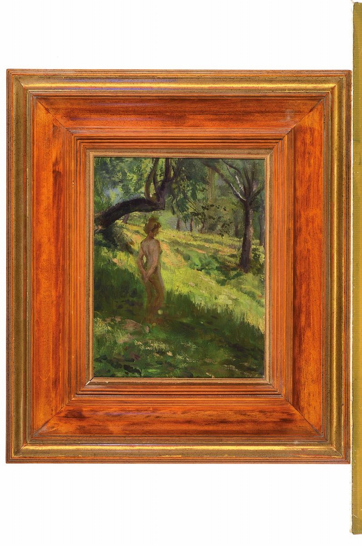 Detail k: Hermann Moest, 1868 Karlsruhe-1945 Berlin, Akt im Wald, Öl/Malkarton, unsigniert, rückseitig Nachlaßstempel, ca. 37x28cm, R. ca. 57x50cm