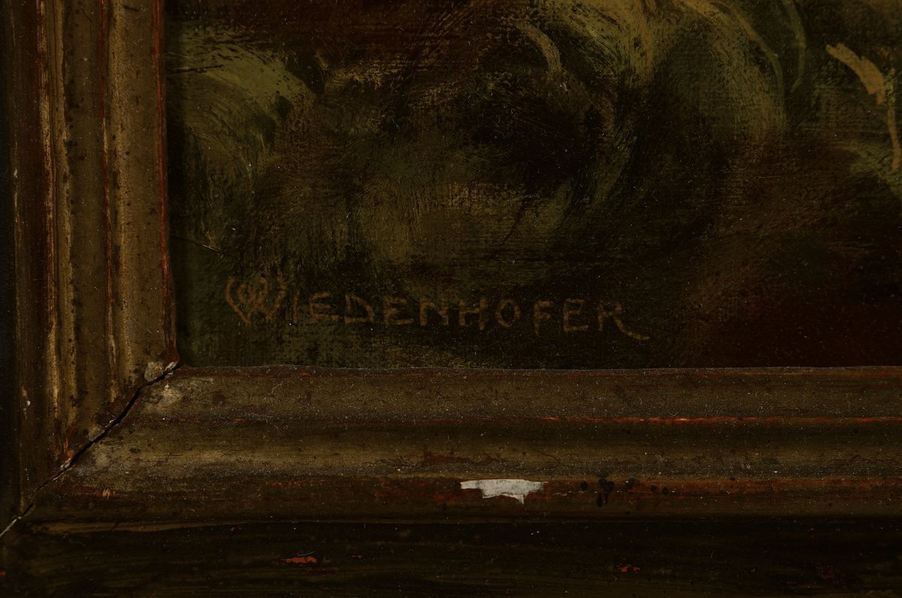 Detail a: Oskar Wiedenhofer, geb. 1889 Bozen, war ansässig in Seis am Schlern, hier: die Hl. Cäcilie vor einem Kirchenfenster, im Vordergrund Rosen und ein ...
