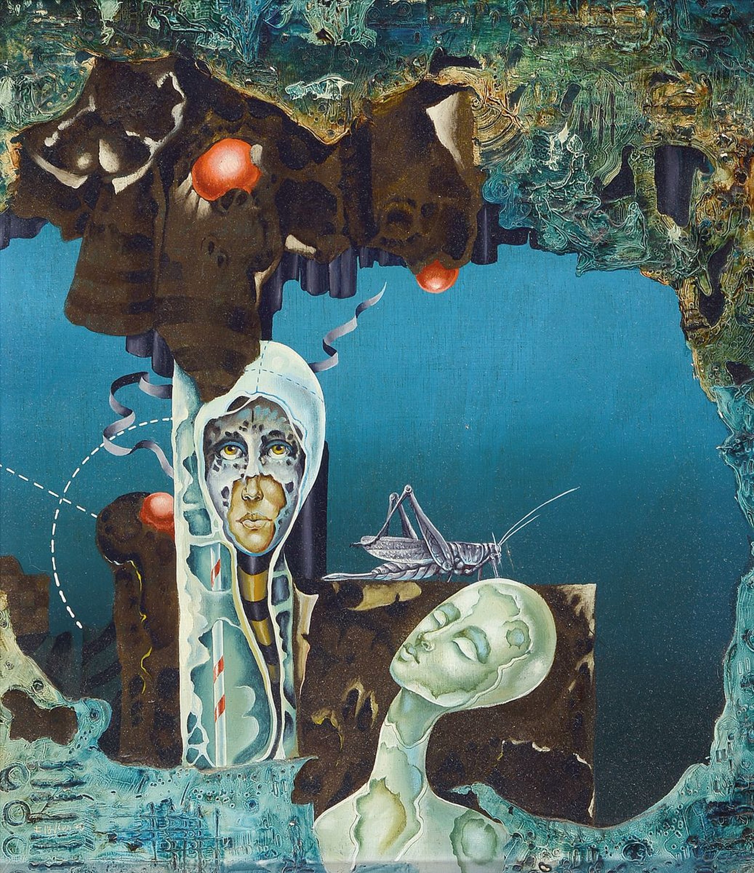 Gerd Flösser, 1936-2000 Gorxheimertal, Ohne Titel, phantastischer Realismus, Öl auf Holz, links unten signiert und dat. 70,ca. 38x33cm, R. ca. ...