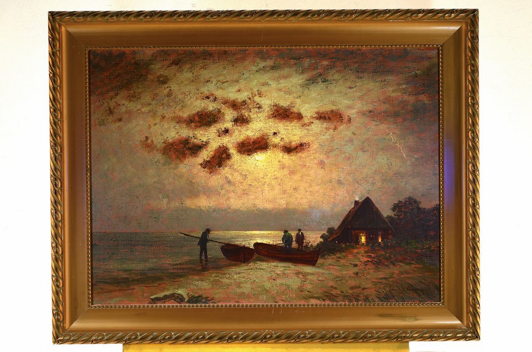 Detail k: Ernst Lorenz-Murowana, 1872 Murowana-1950 Berlin, Vollmond über Fischern und Hütte am Strand, Öl/Lwd, rechts unten signiert, ca. 70x100cm, R. ca. ...