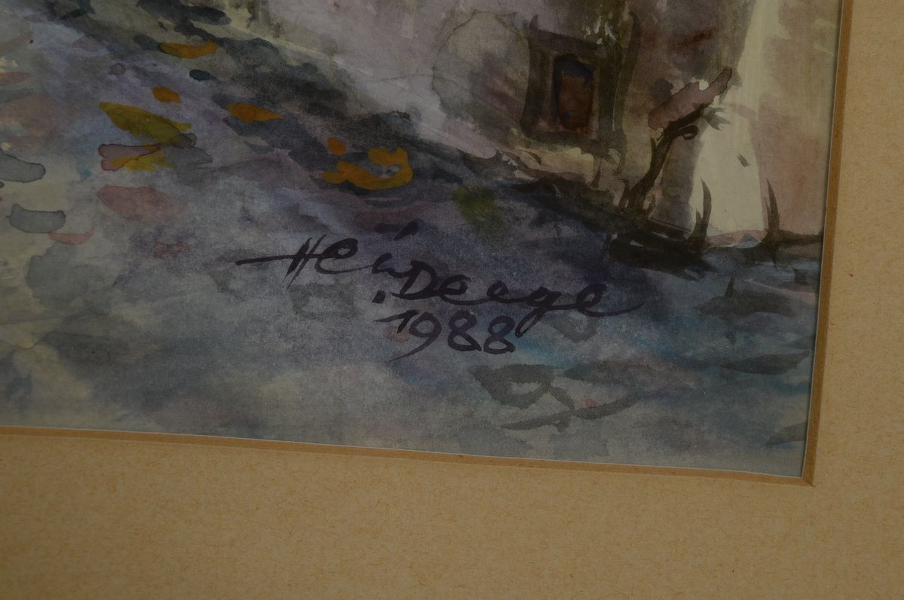 Detail b: Heiner Deege, 1920-2007 Haßloch, 2 Aquarelle, 1x Metzgergasse Neustadt, signiert, ca. 39x29cm, PP, u.Gl., R. ca. 54x44cm; 1x Siebeldingen, signiert ...
