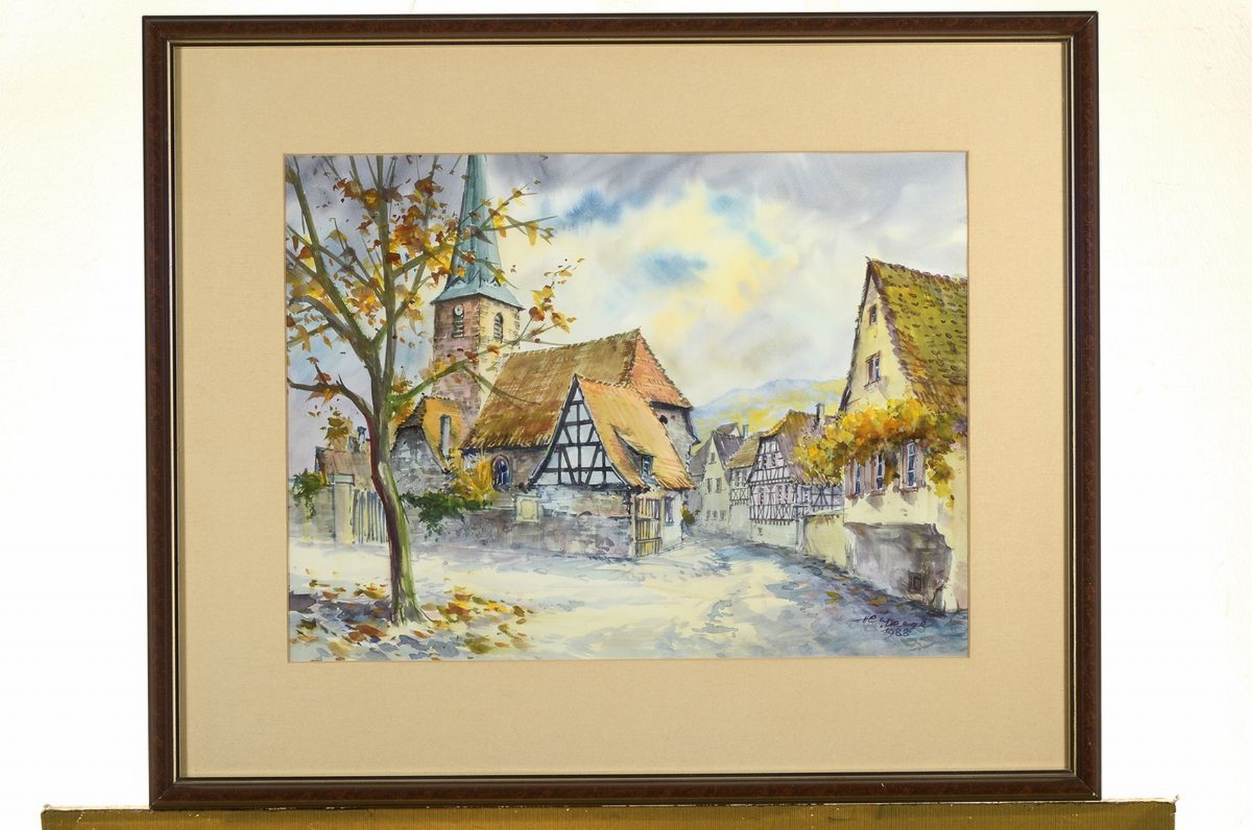 Detail k: Heiner Deege, 1920-2007 Haßloch, 2 Aquarelle, 1x Metzgergasse Neustadt, signiert, ca. 39x29cm, PP, u.Gl., R. ca. 54x44cm; 1x Siebeldingen, signiert ...