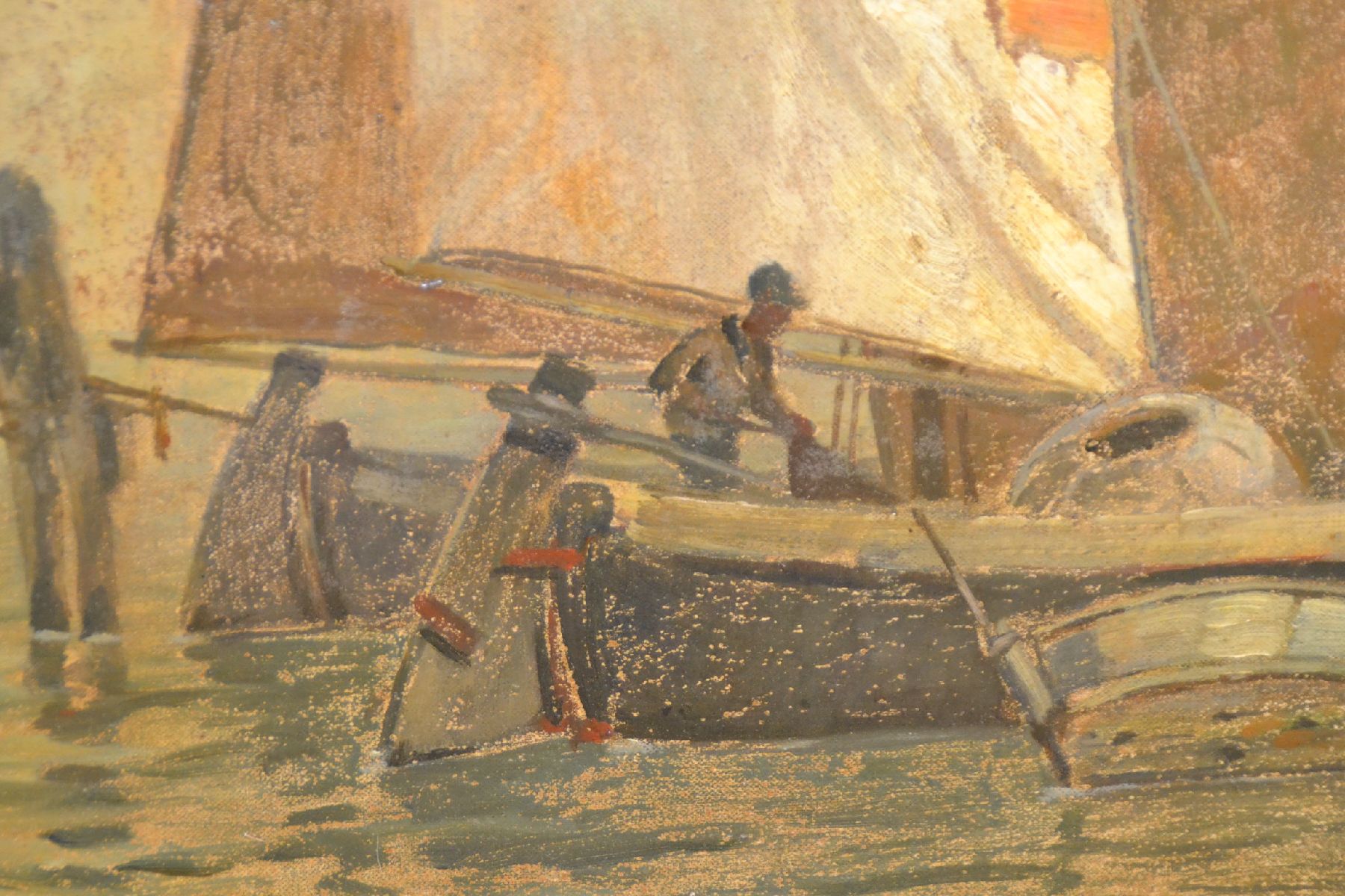 Detail c: Ludwig Dill, 1848 Gernsbach - 1940 Karlsruhe, Fischerboote bei Chioggia, Öl/Malkarton, signiert, ca. 56x76cm, R. ca. 69x89cm