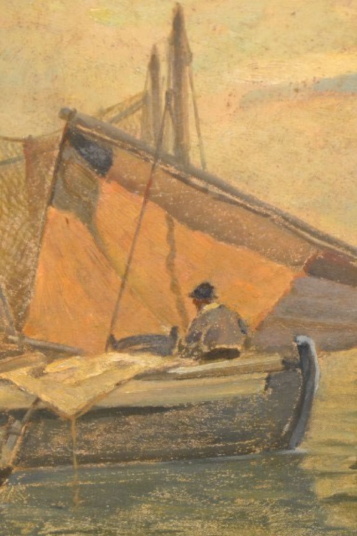 Detail d: Ludwig Dill, 1848 Gernsbach - 1940 Karlsruhe, Fischerboote bei Chioggia, Öl/Malkarton, signiert, ca. 56x76cm, R. ca. 69x89cm