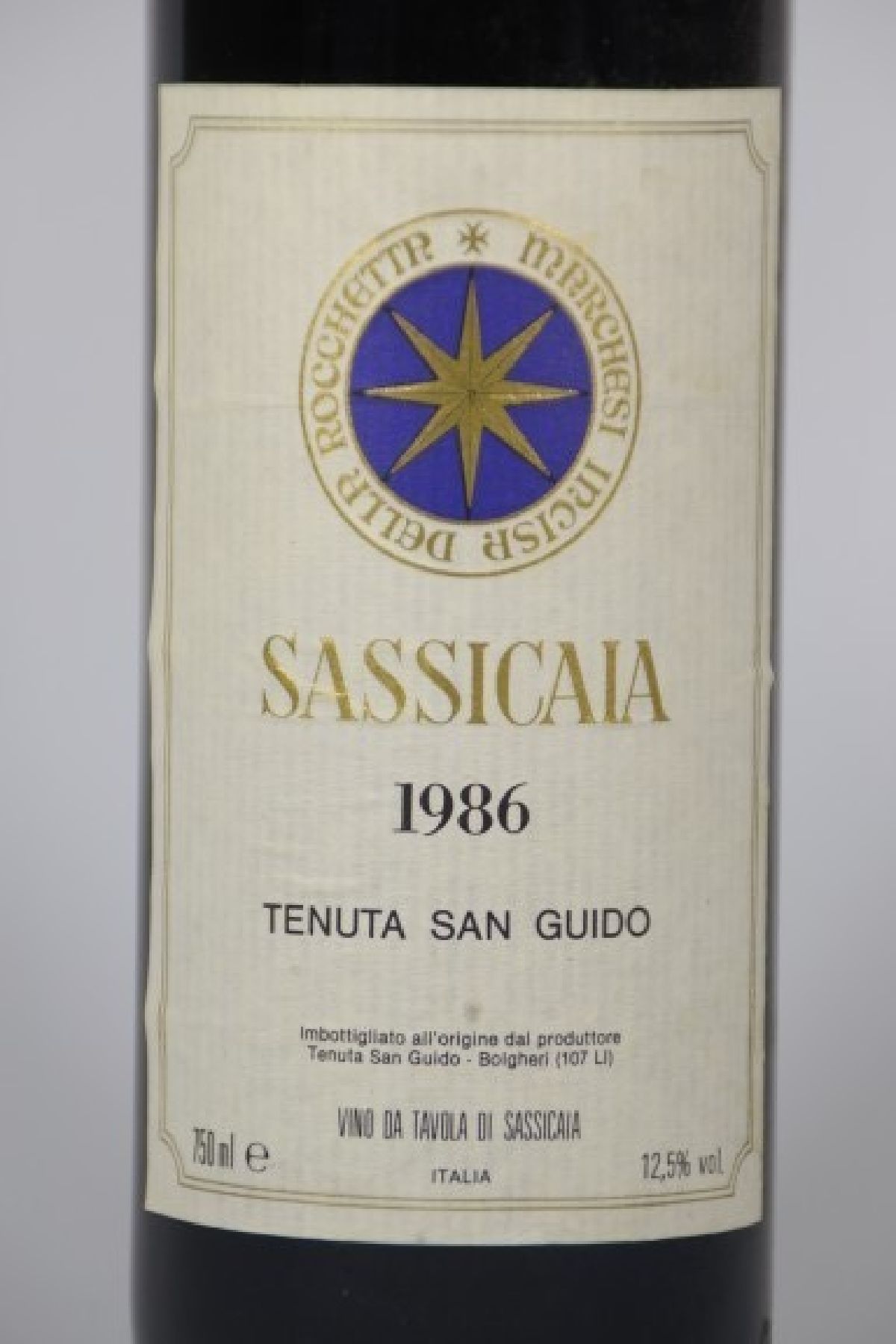 Detail a: 1 Flasche Sassicaia, 1986, Tenuta San Guido, 75cl, Füllstand mid shoulder, unverkostet