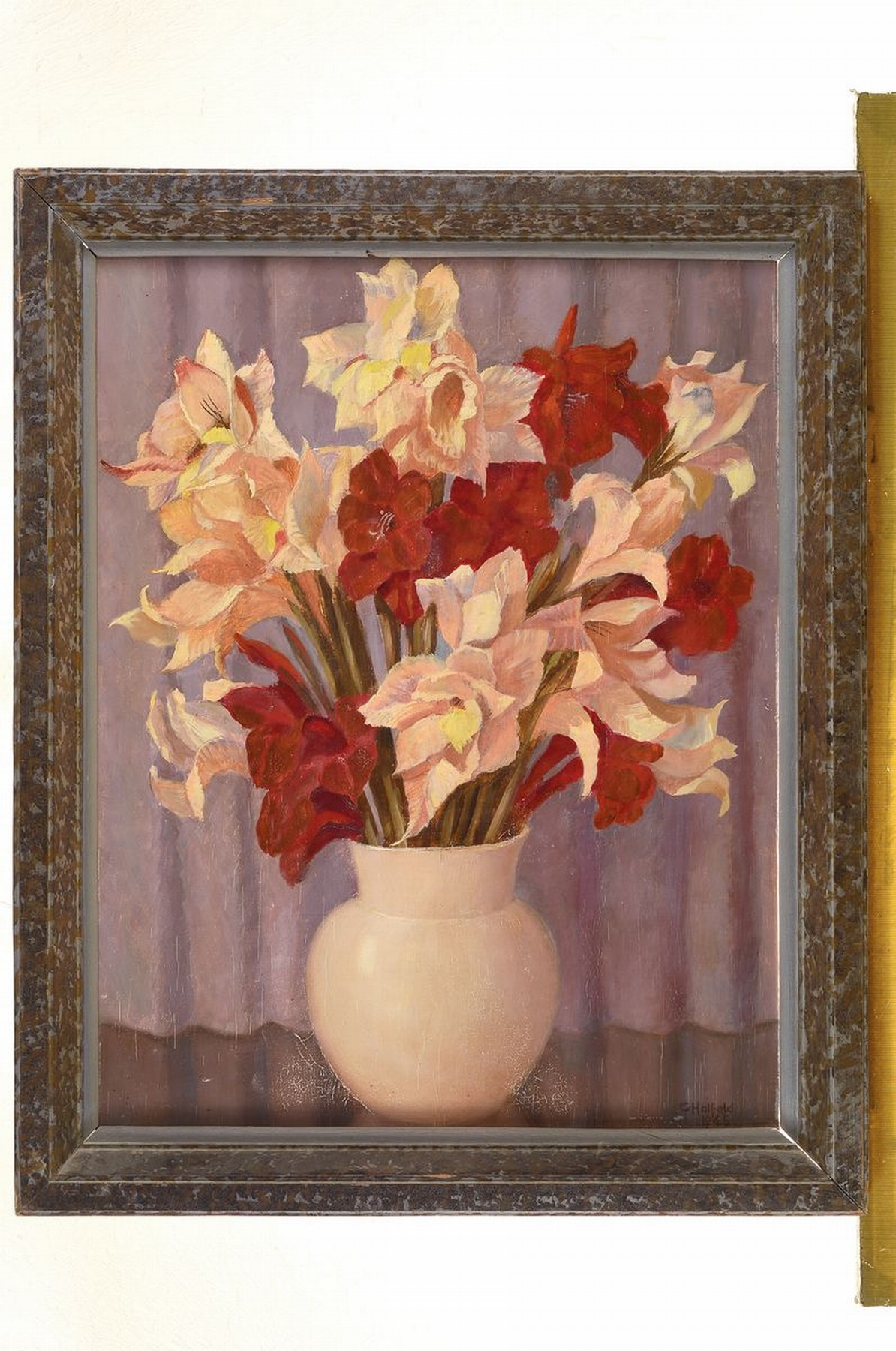 Detail k: Carlos Halfeld, 1883 Hamburg-1978 Hannover, Blumenstillleben, Öl/Holz, rechts unten signiert, krakeliert, ca. 57x44cm, R. ca. 67x 54cm