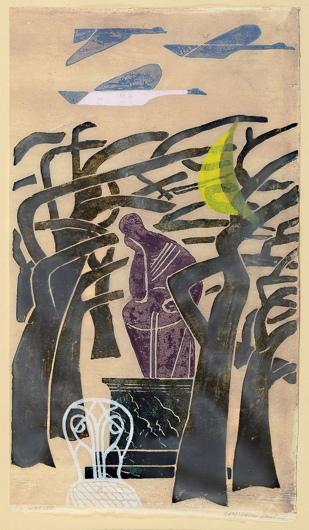 Rolf Müller-Landau, 1903- 1956, Monotypie, num. 147/150, handsigniert, ca. 47 x 27 cm, unter Glas, Rahmen 70 x 47 cm