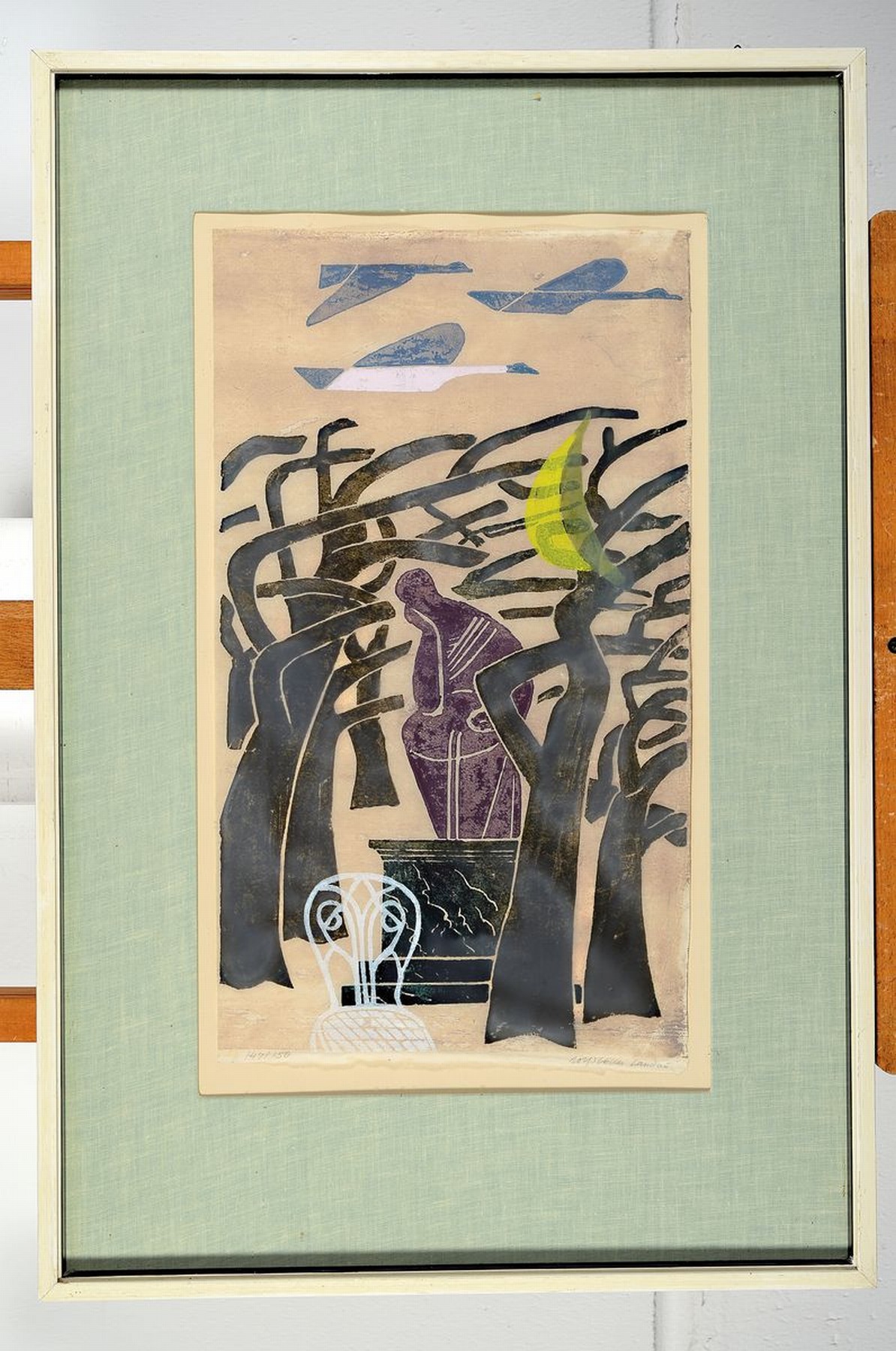 Detail k: Rolf Müller-Landau, 1903- 1956, Monotypie, num. 147/150, handsigniert, ca. 47 x 27 cm, unter Glas, Rahmen 70 x 47 cm