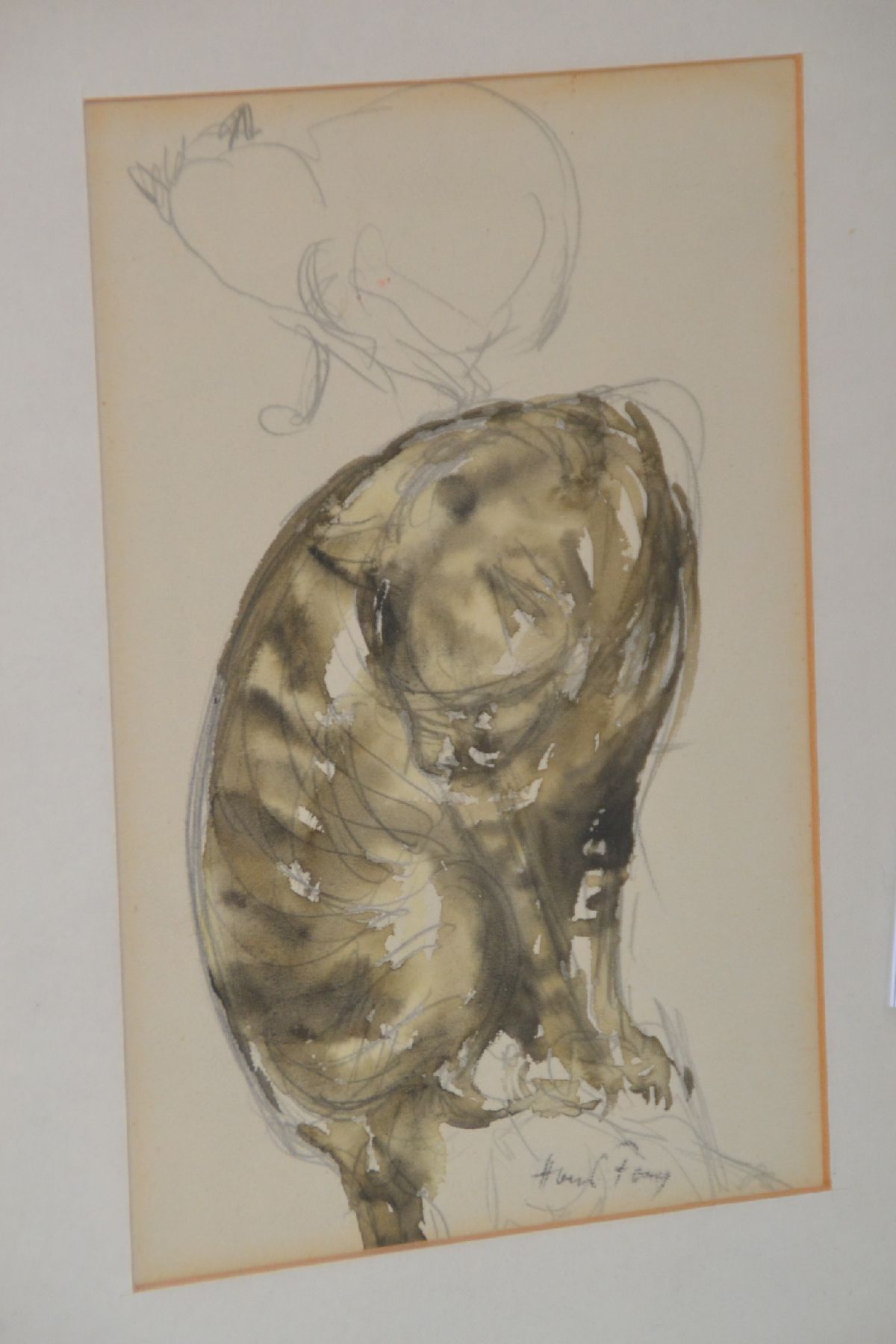 Detail b: Hanns Fay, 1888 Frankenthal-1957 Neustadt, 3 Zeichnungen: 1x Bacchant über Kirche, Tuschfeder auf Papier, signiert, ca. 13x14cm, PP, u.Gl., R. ca. ...