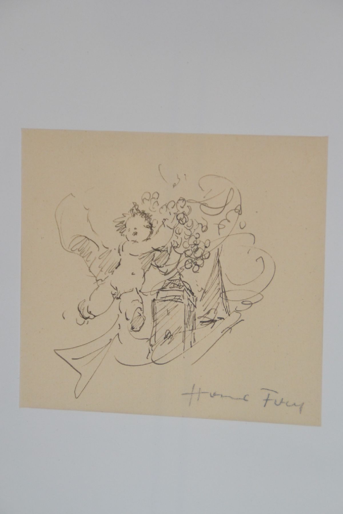 Detail c: Hanns Fay, 1888 Frankenthal-1957 Neustadt, 3 Zeichnungen: 1x Bacchant über Kirche, Tuschfeder auf Papier, signiert, ca. 13x14cm, PP, u.Gl., R. ca. ...