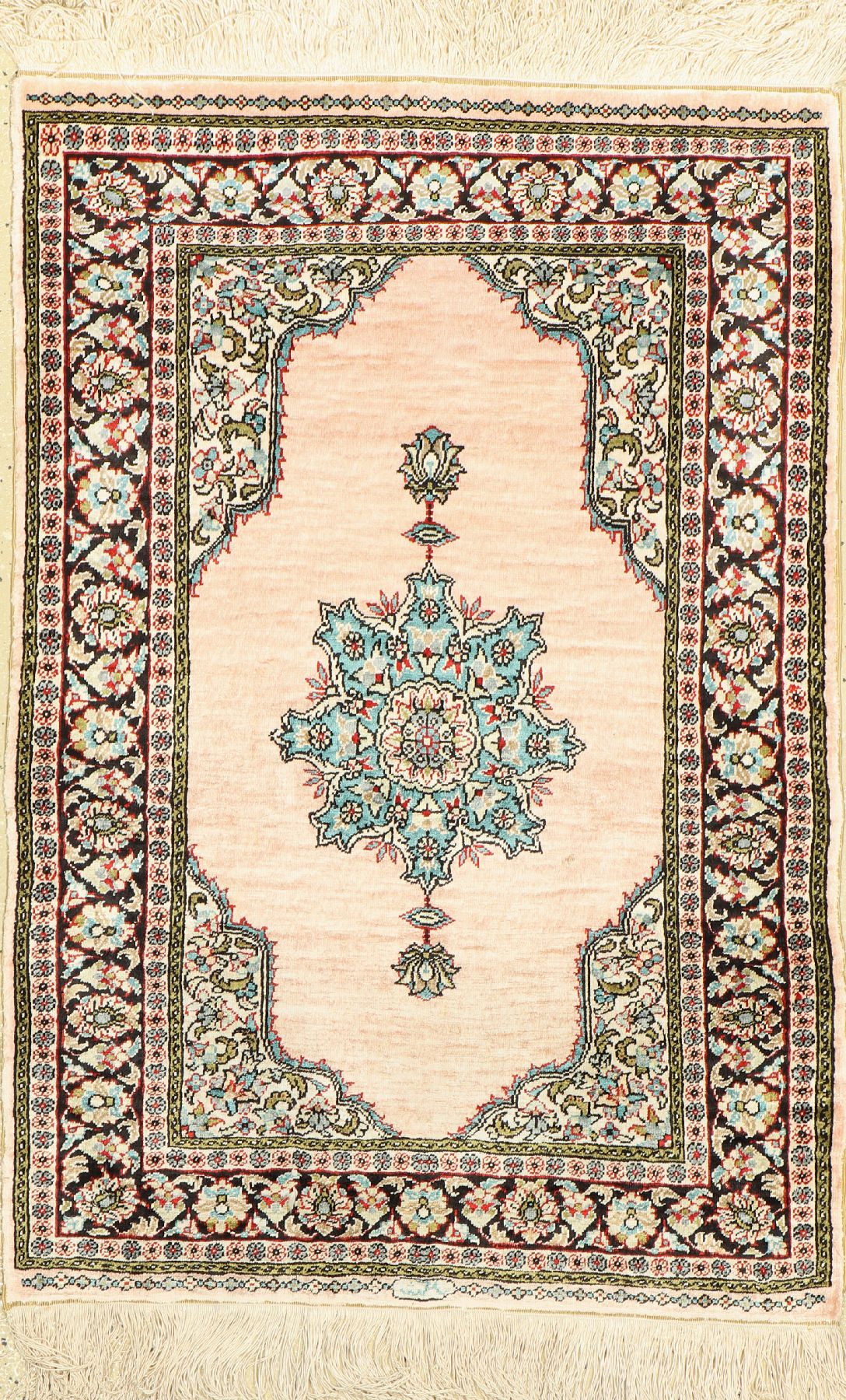 Kayseri Seide fein, Türkei, ca. 50 Jahre, reine Naturseide, ca. 90 x 60 cm, guter Zustand