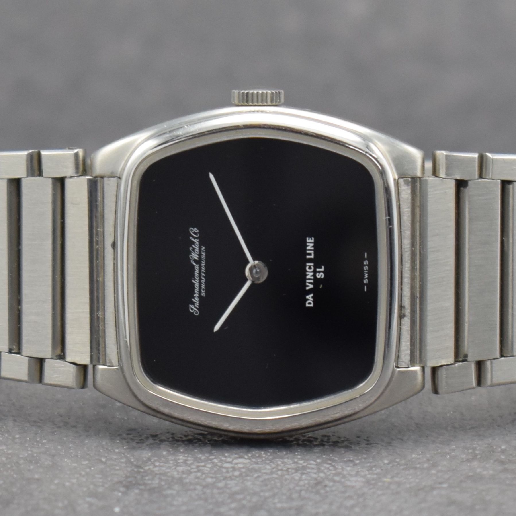 Detail a: IWC seltene Armbanduhr Da Vinci Line SL in Stahl, Handaufzug, Schweiz um 1973, 2-teil. Geh. inkl. orig. Gliederband, Boden aufgedr., schwarzes ...