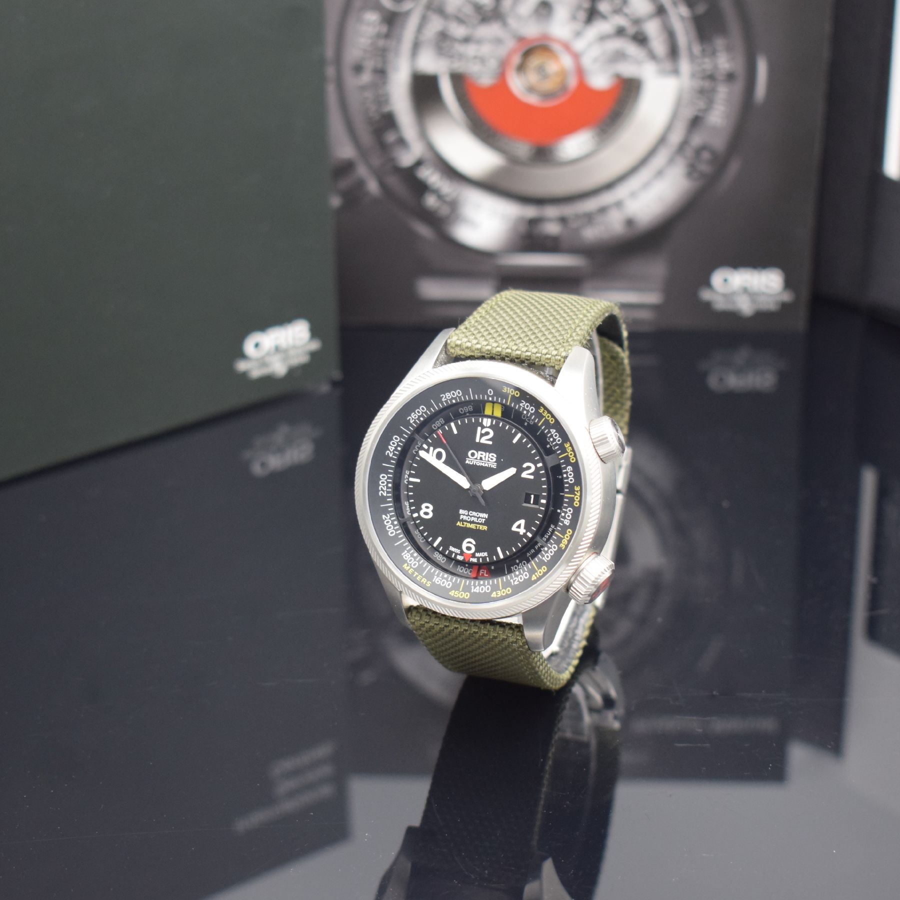 ORIS Herrenarmbanduhr Big Crown Propilot Altimester Referenz 01 733 7705 4164, Automatik, massives Edelstahlgeh. inkl. orig. Band m. Faltschl., Boden ...