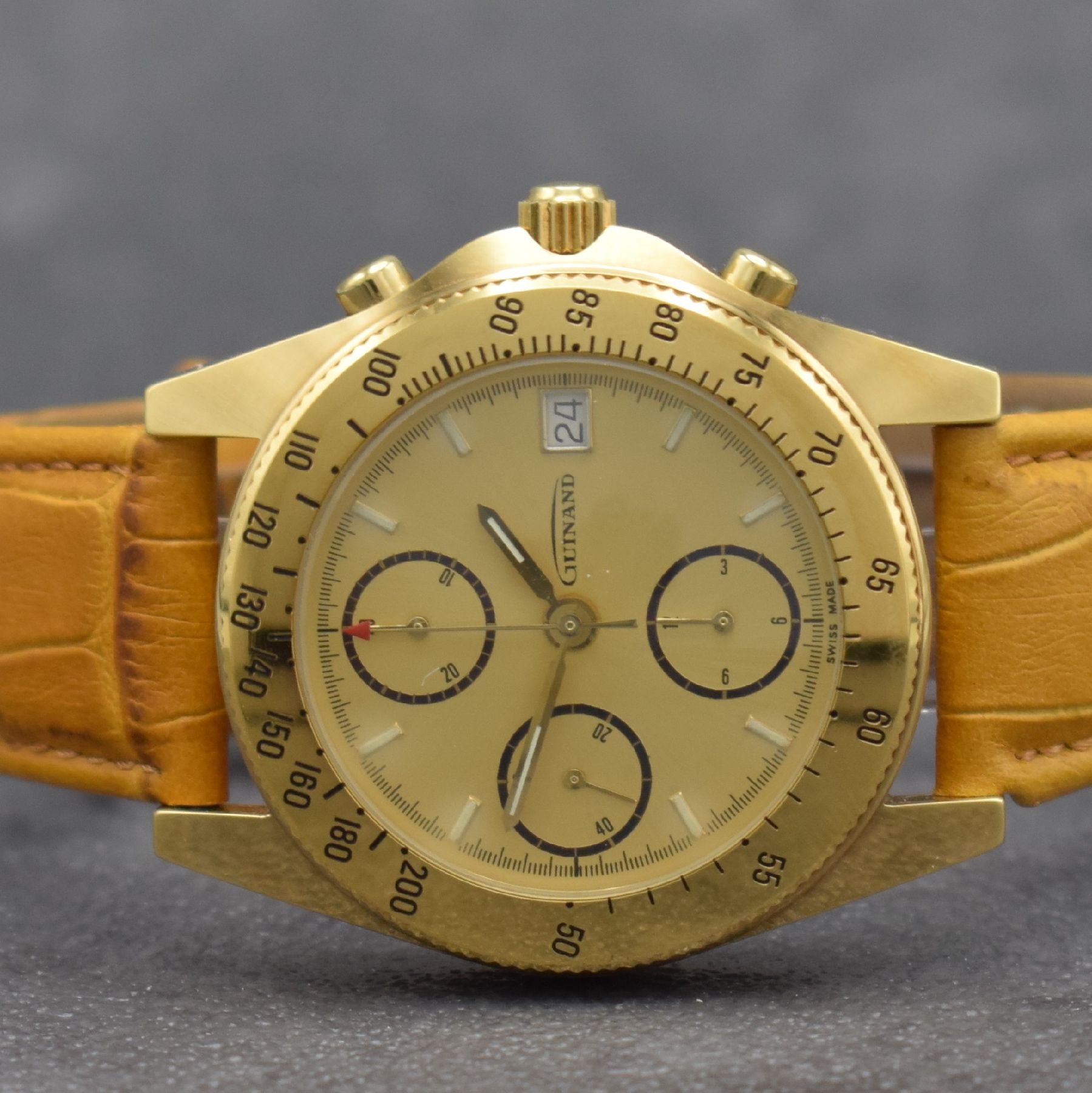 Detail a: GUINAND Herrenarmbanduhr mit Chronograph, Schweiz um 2000, Automatik, verg. Geh., Stahlboden aufgedr., Krone geschr., eins. drehb. Lünette m. ...