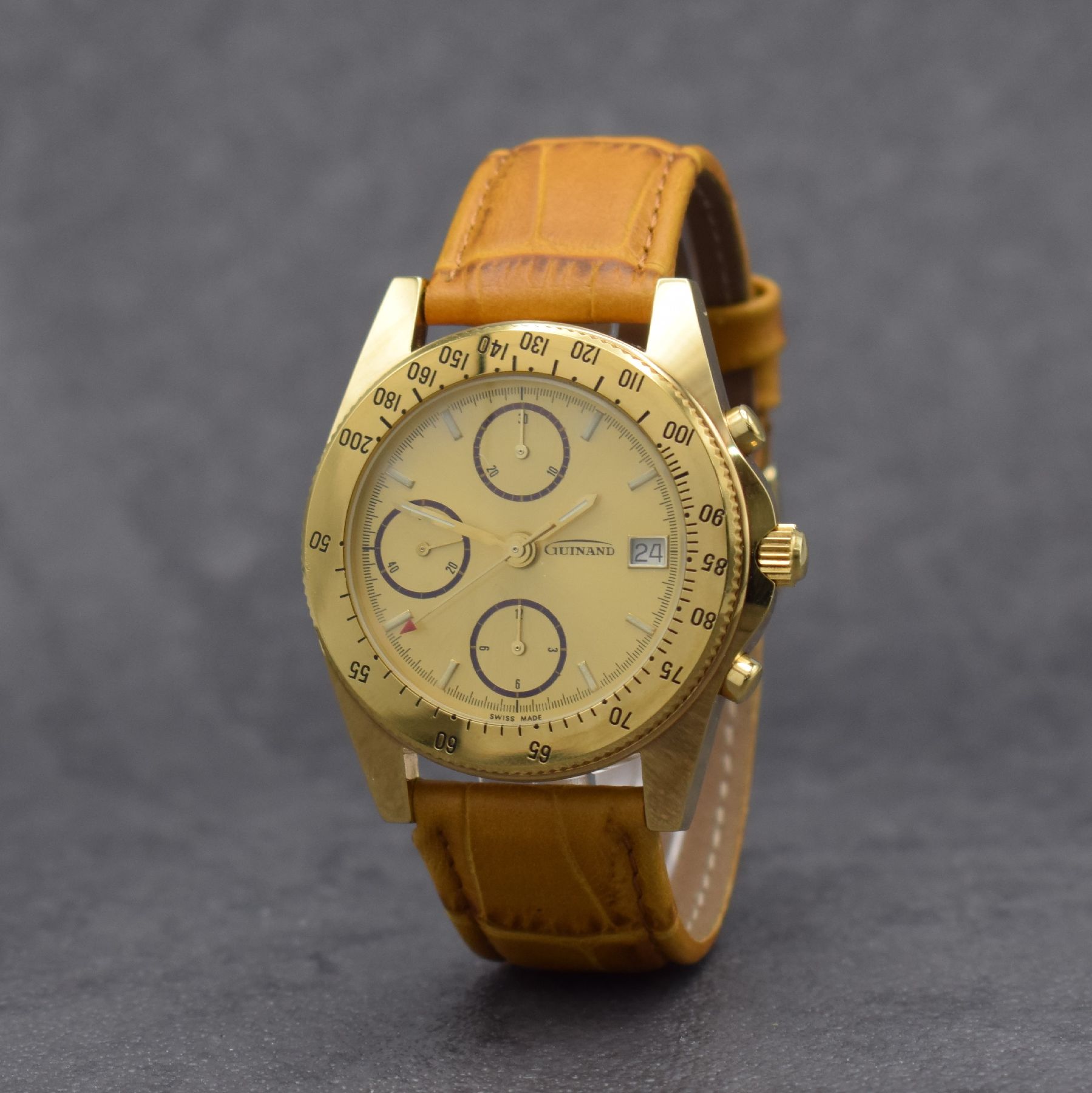 Detail b: GUINAND Herrenarmbanduhr mit Chronograph, Schweiz um 2000, Automatik, verg. Geh., Stahlboden aufgedr., Krone geschr., eins. drehb. Lünette m. ...