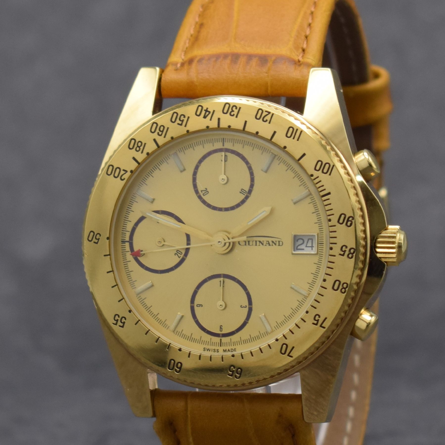 Detail c: GUINAND Herrenarmbanduhr mit Chronograph, Schweiz um 2000, Automatik, verg. Geh., Stahlboden aufgedr., Krone geschr., eins. drehb. Lünette m. ...