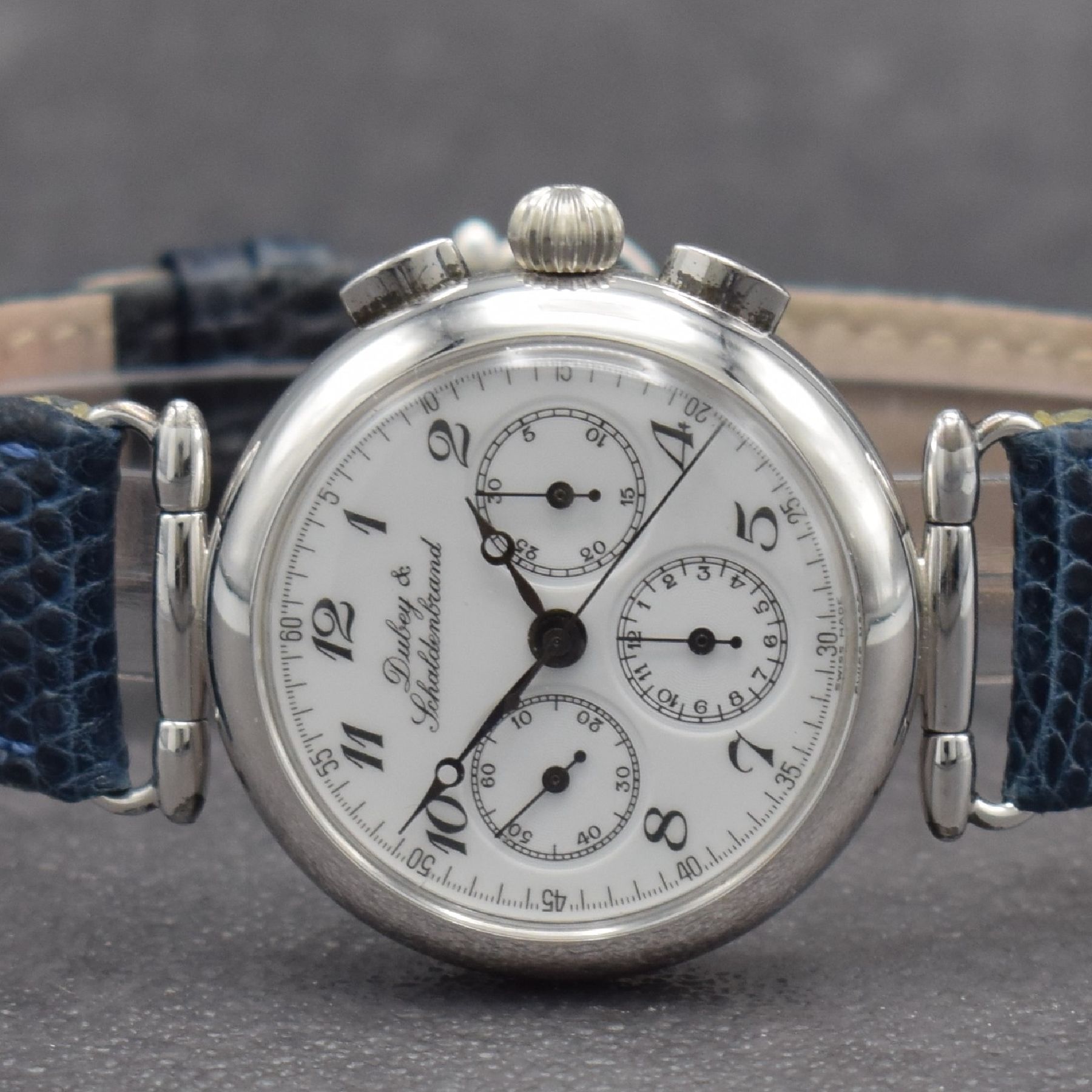 Detail a: DUBEY & SCHALDENBRAND seltener Armbandchronograph in Sterlingsilber Modell Twenty, Handaufzug, Schweiz um 1995, 3-teil. Geh., Scharnierboden 2-fach ...