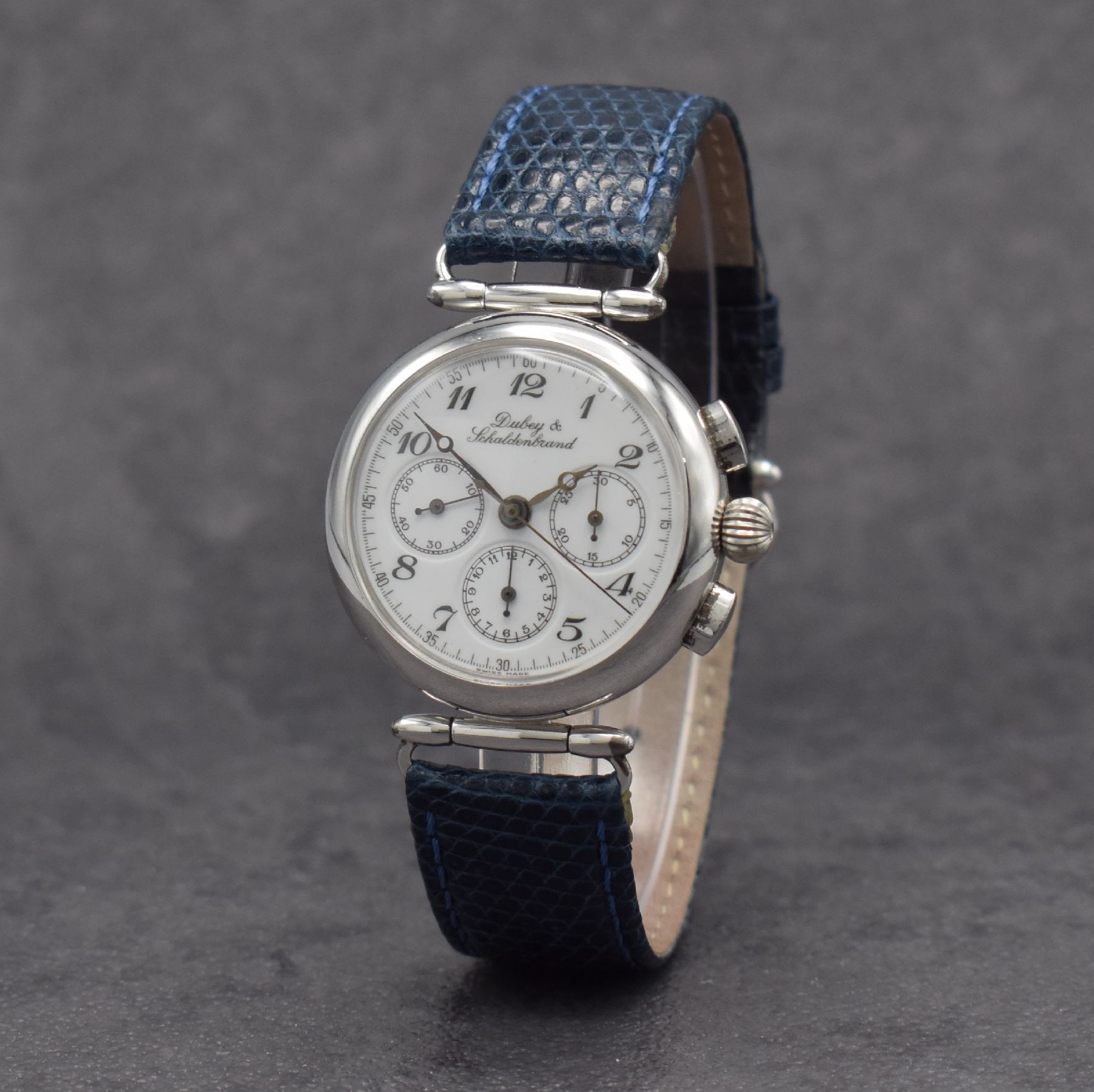 Detail b: DUBEY & SCHALDENBRAND seltener Armbandchronograph in Sterlingsilber Modell Twenty, Handaufzug, Schweiz um 1995, 3-teil. Geh., Scharnierboden 2-fach ...