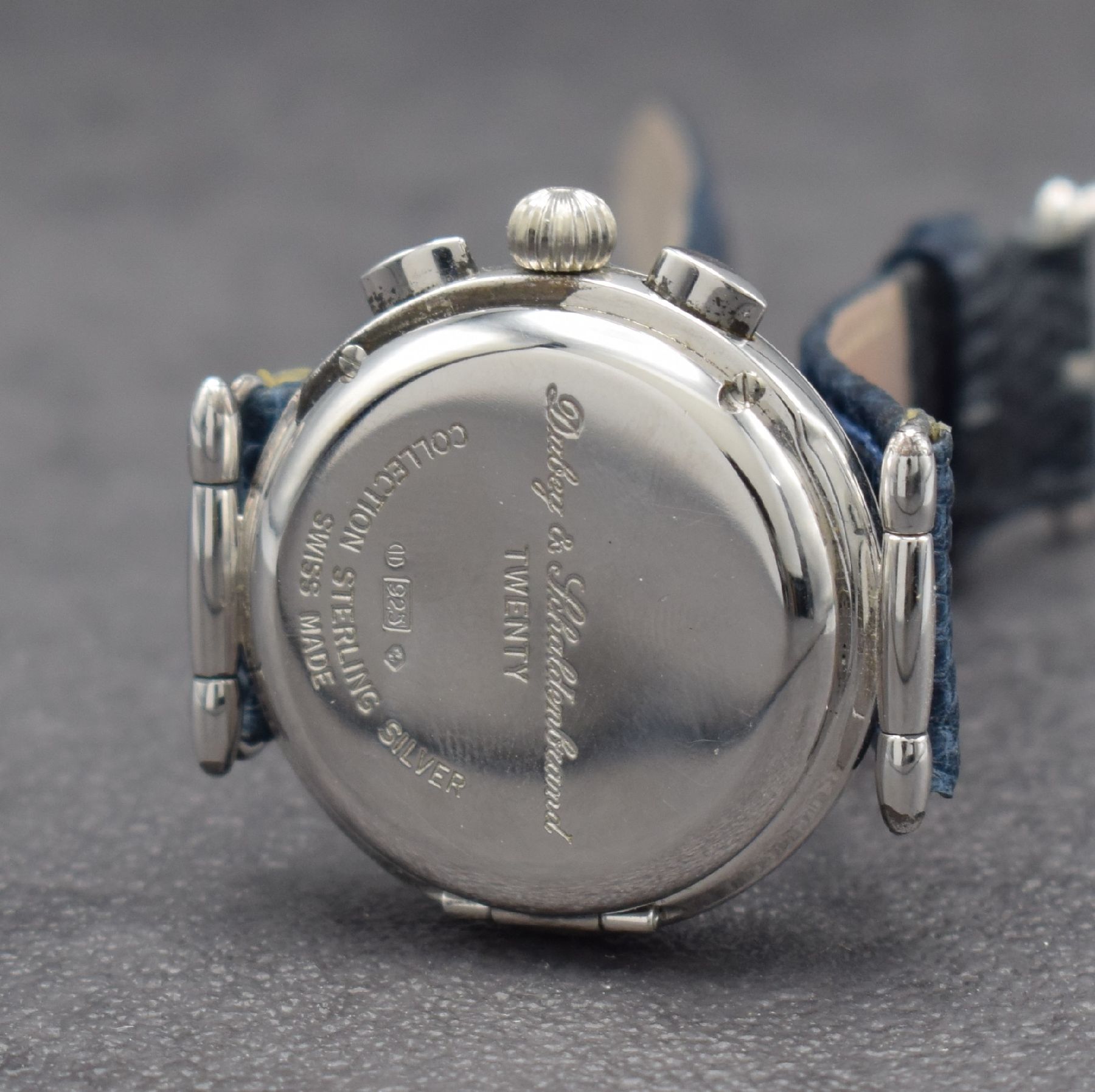 Detail d: DUBEY & SCHALDENBRAND seltener Armbandchronograph in Sterlingsilber Modell Twenty, Handaufzug, Schweiz um 1995, 3-teil. Geh., Scharnierboden 2-fach ...