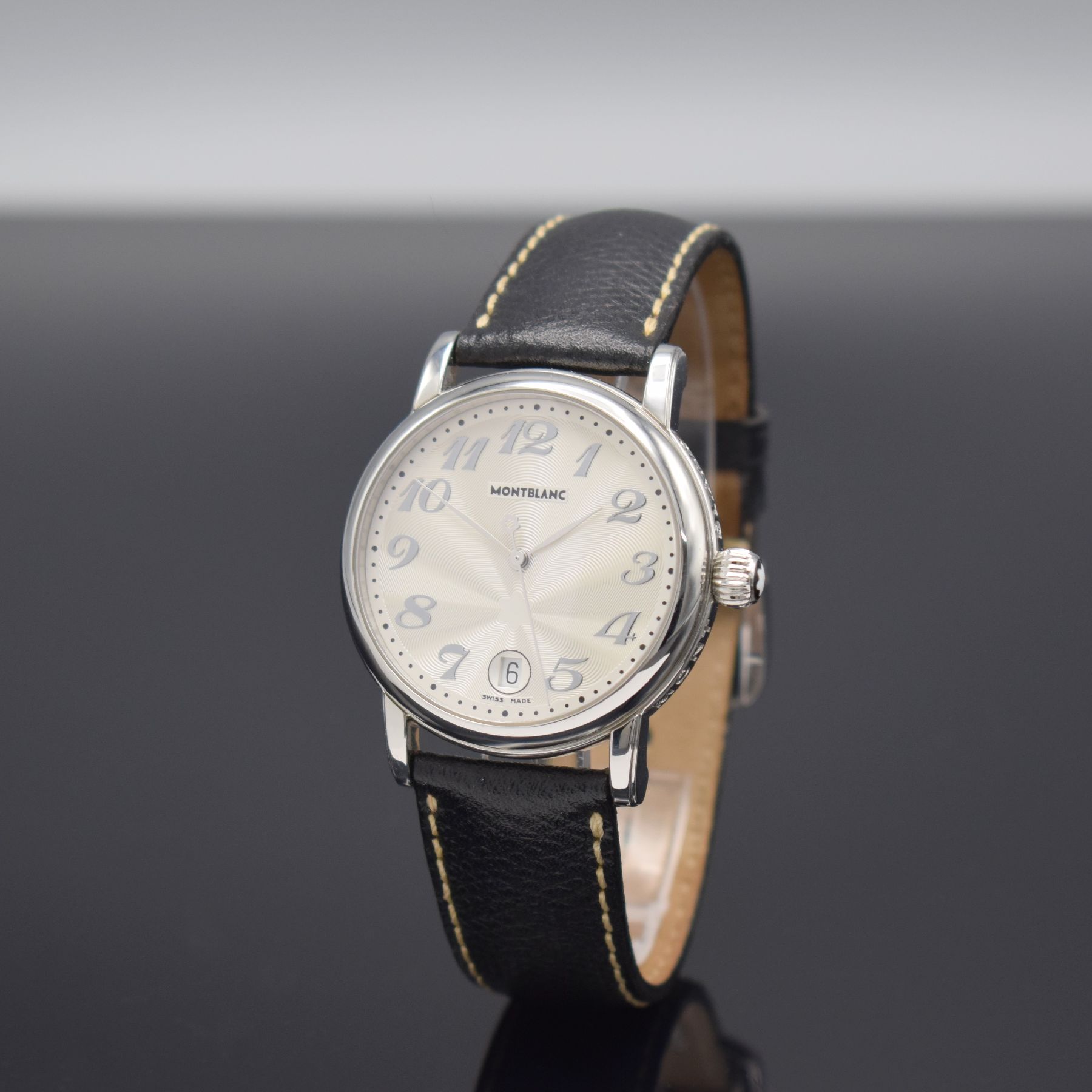 Detail b: MONTBLANC Armbanduhr Meisterstück Referenz 7042, Edelstahlgeh. inkl. orig. Lederband m. orig. Dornschl., Boden aufgedr., quarz, Anz. v. Std., Min., ...