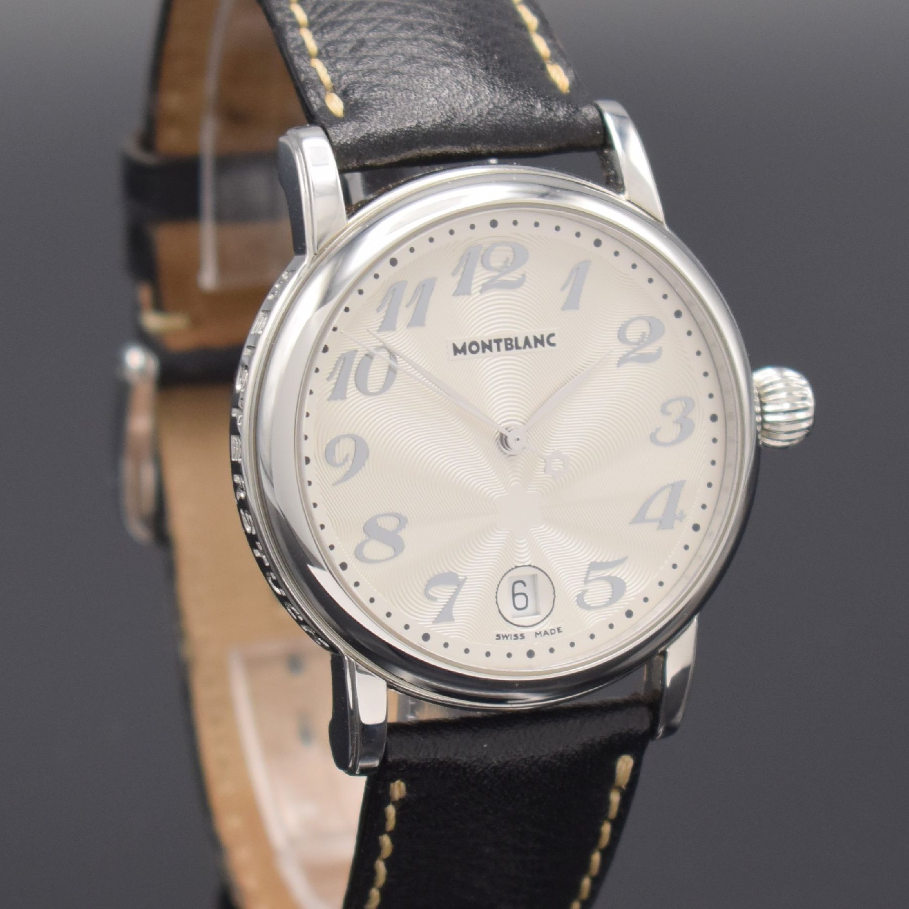Detail e: MONTBLANC Armbanduhr Meisterstück Referenz 7042, Edelstahlgeh. inkl. orig. Lederband m. orig. Dornschl., Boden aufgedr., quarz, Anz. v. Std., Min., ...