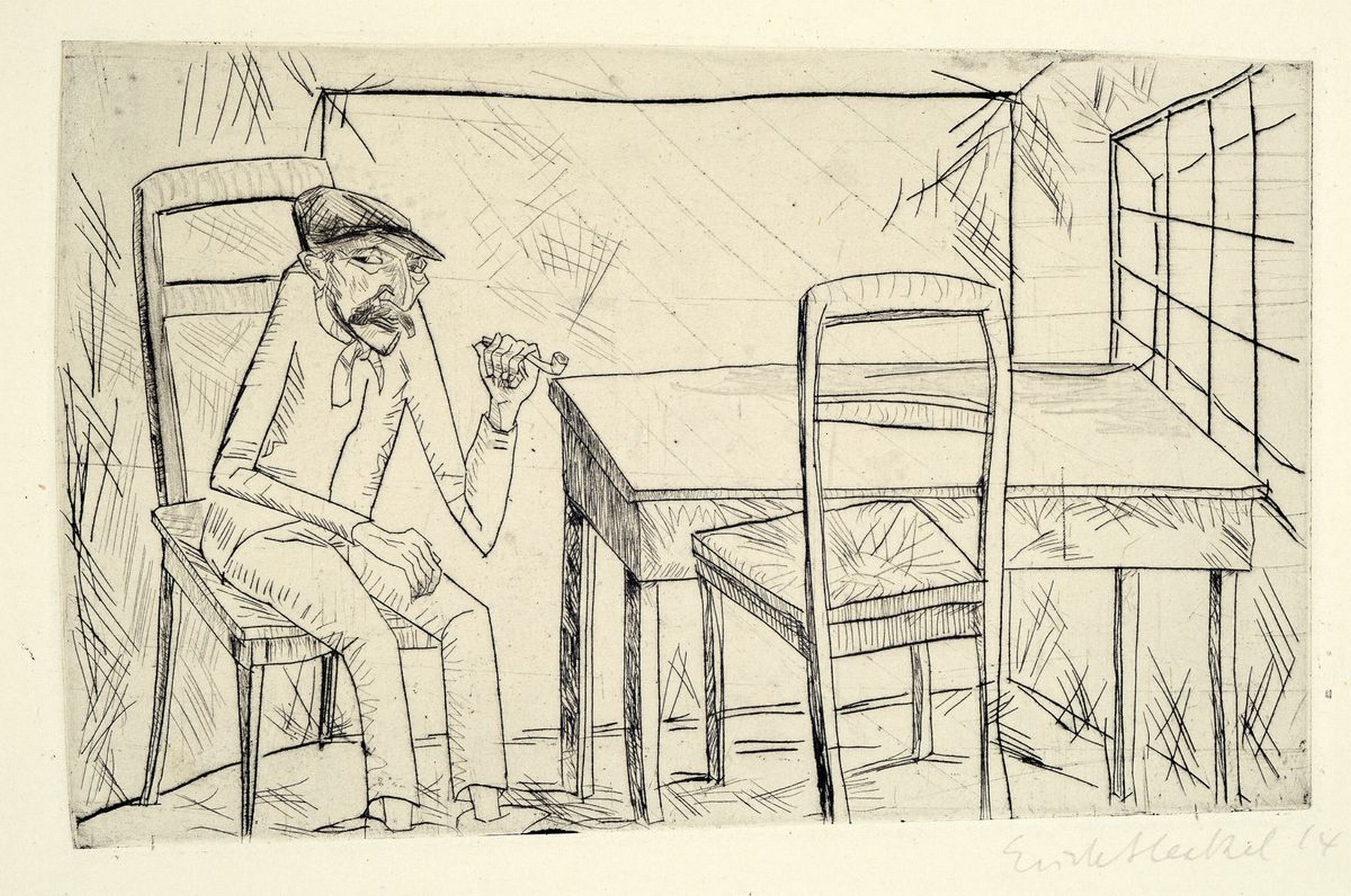 Erich Heckel, 1883 Döbeln/Sachsen-1970 Radolfzell, Der Irre, Kaltnadelradierung ausserhalb der Auflage, 40er Auflage für den Verlag Fritz ...