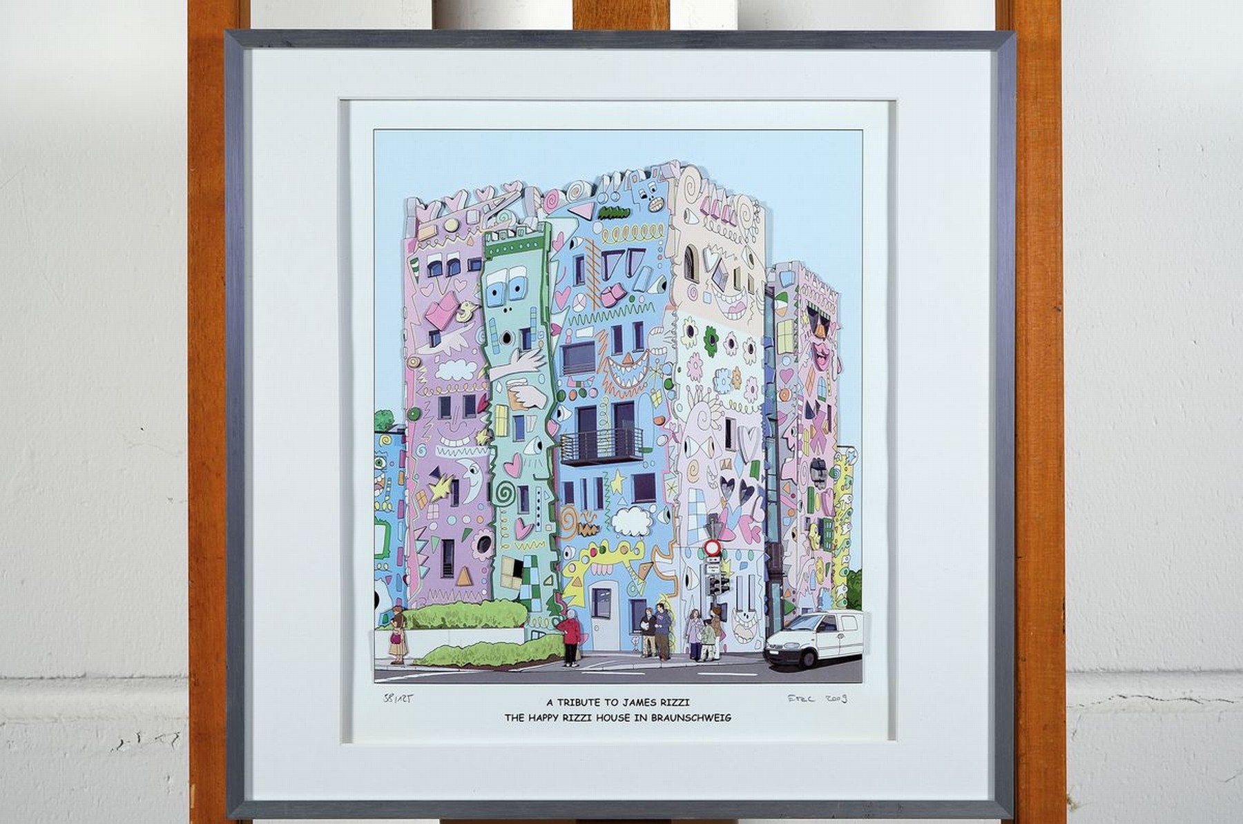 Detail k: Rob Eric, 1954-2013, "A Tribute to James Rizzi- Happy Rizzi House", 3D-Konstruktion von 2009, handsign., num. 38/125, unter Glas gerahmt, ...