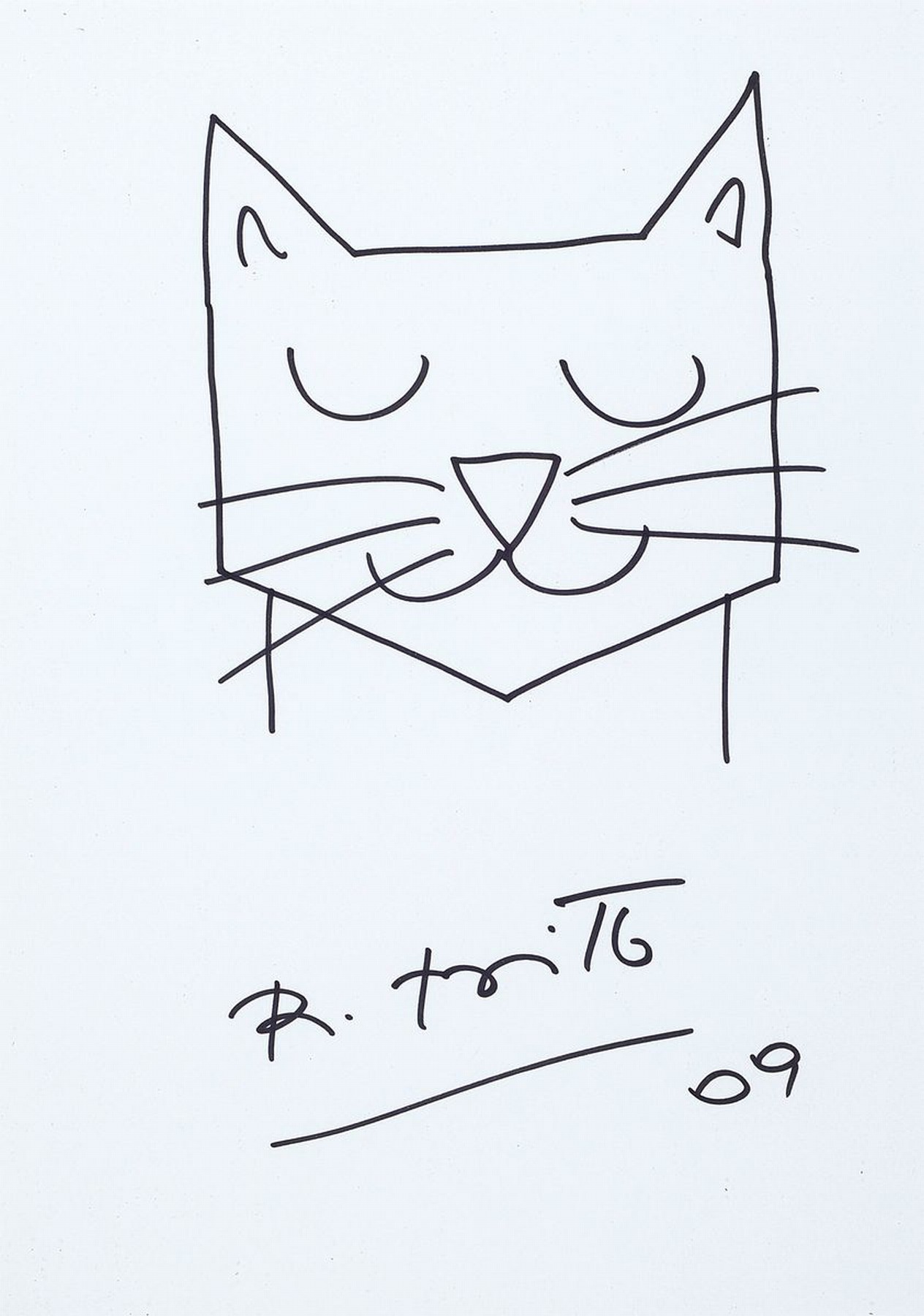 Britto Romero, geb. 1963 in Brasilien, "Cat", Filzstiftzeichnung, handsign., dat. 2009, unter Glas gerahmt, gesamt ca. 42,5x32 cm