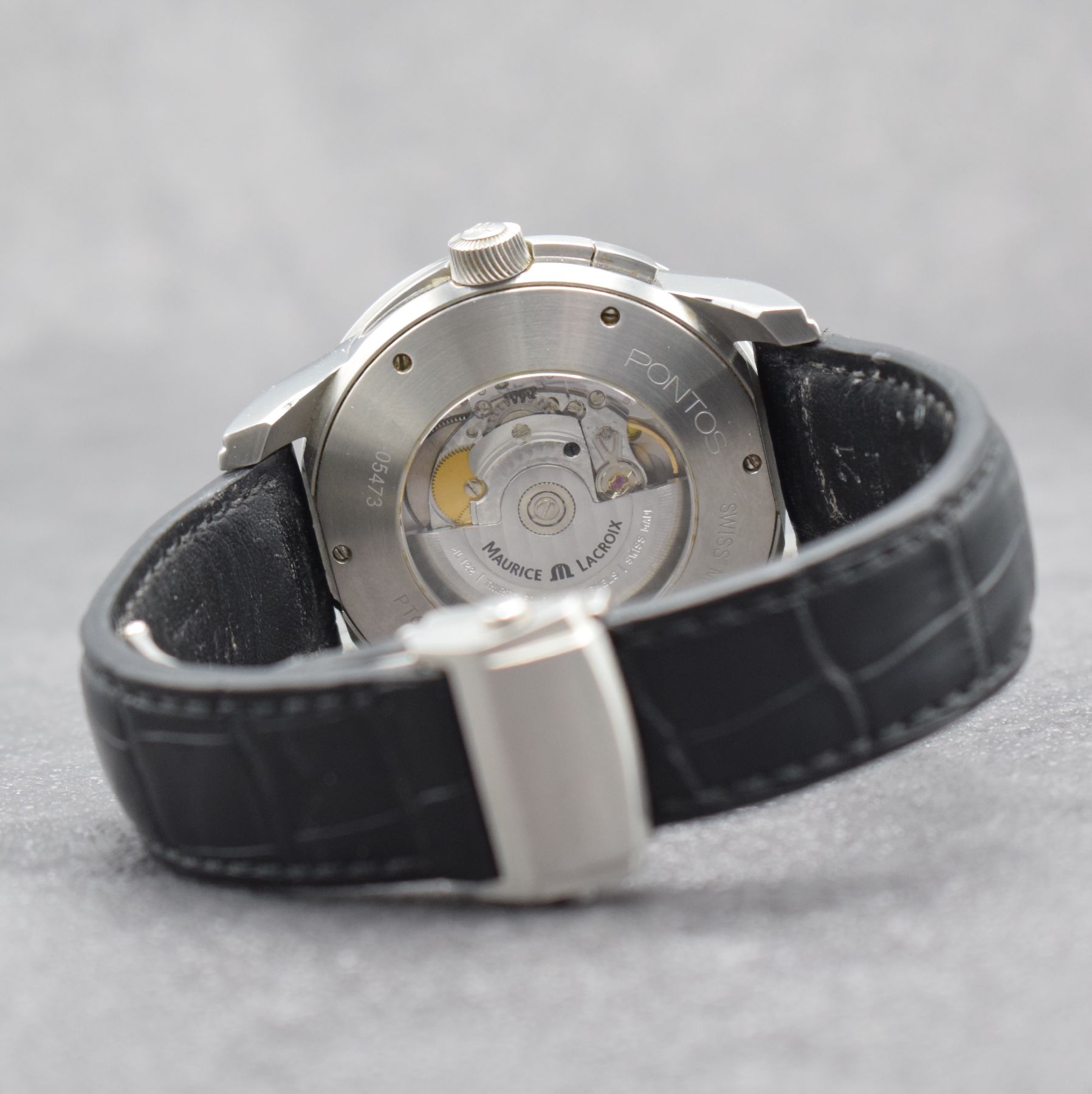 Detail c: MAURICE LACROIX Decentrique Phase de Lune große Herrenarmbanduhr, Schweiz um 2015, Automatik, Ref. PT6318, beids. vergl. Edelstahlgeh., Boden 6-fach ...