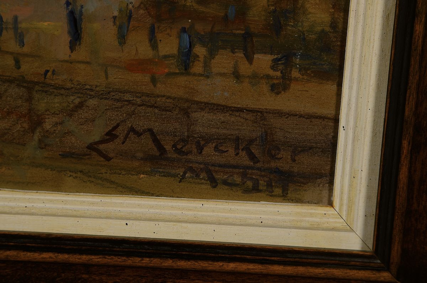Detail a: Erich Mercker,1891-1973, "Hochofen Mühlheim im Abenddunkel", Öl/Hartfaser, re. unten sign., R., gesamt ca. 53x63 cm